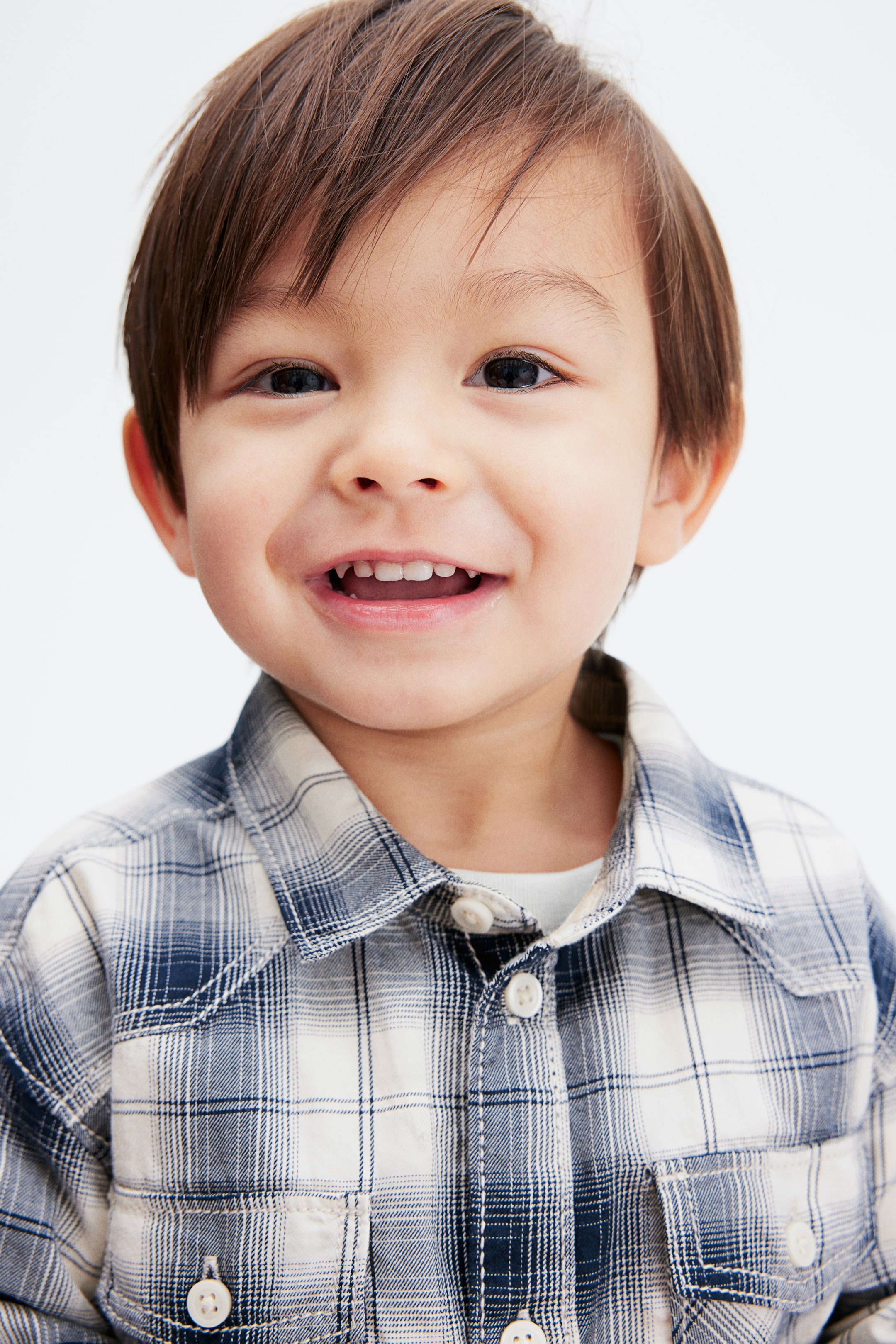 Cotton Twill Shirt - Dark blue/plaid - Kids | H&M CA