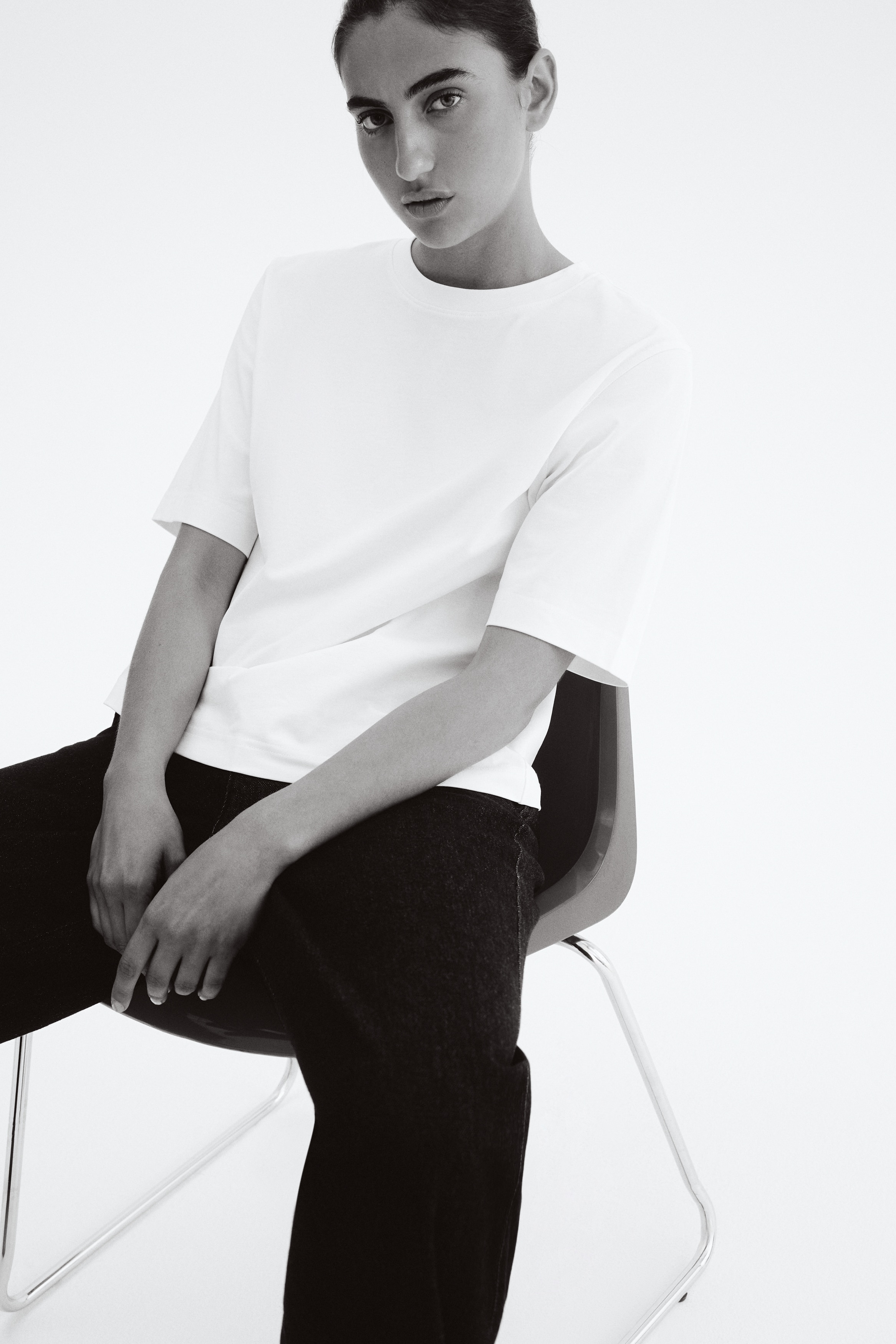 H & M - ピマコットンTシャツ - ホワイト H & M - ピマコットンTシャツ - ホワイト