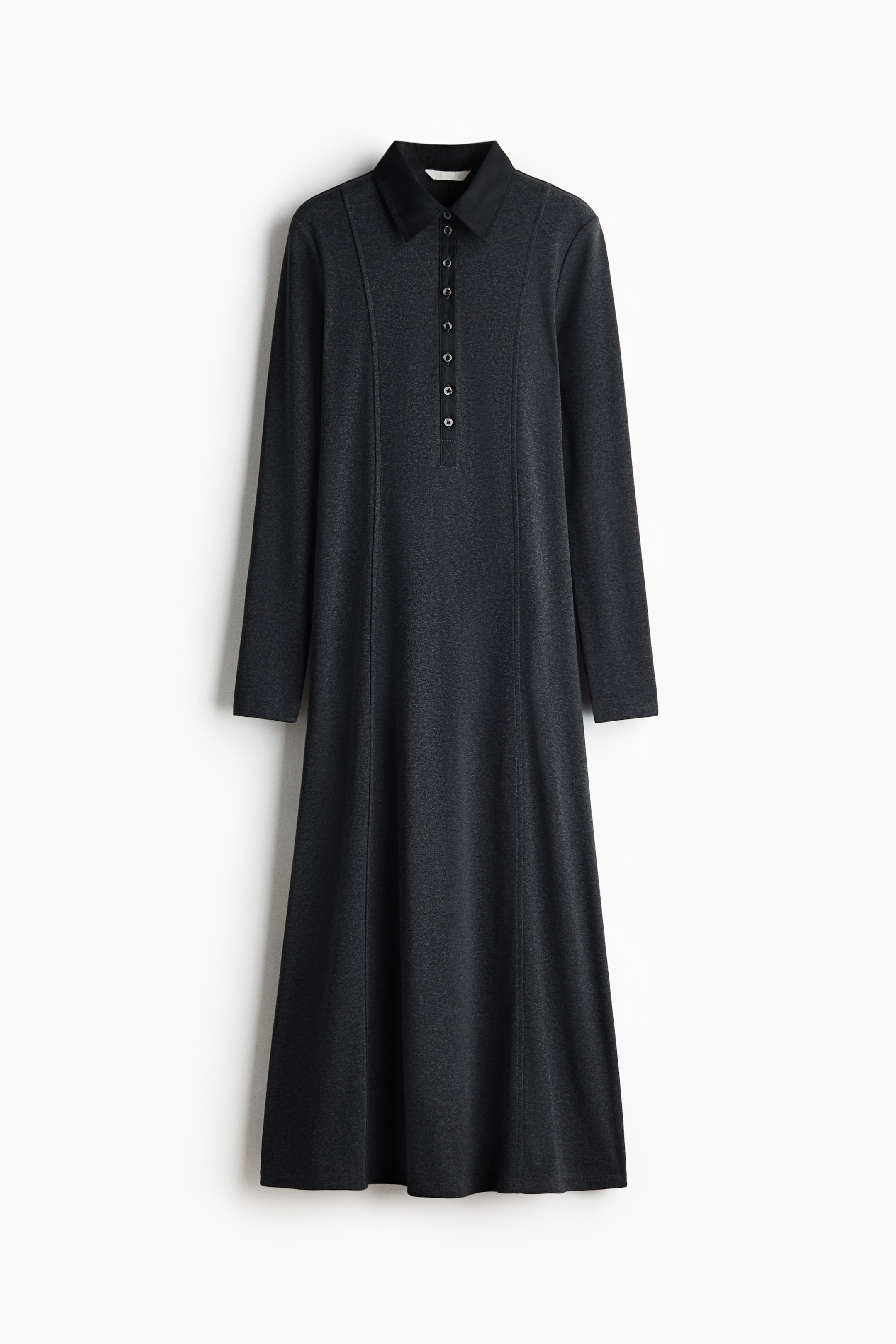 Ampliar la imagen: Vestido polo en tejido fino - Gris jaspeado oscuro - Ladies | H&M MX 1
