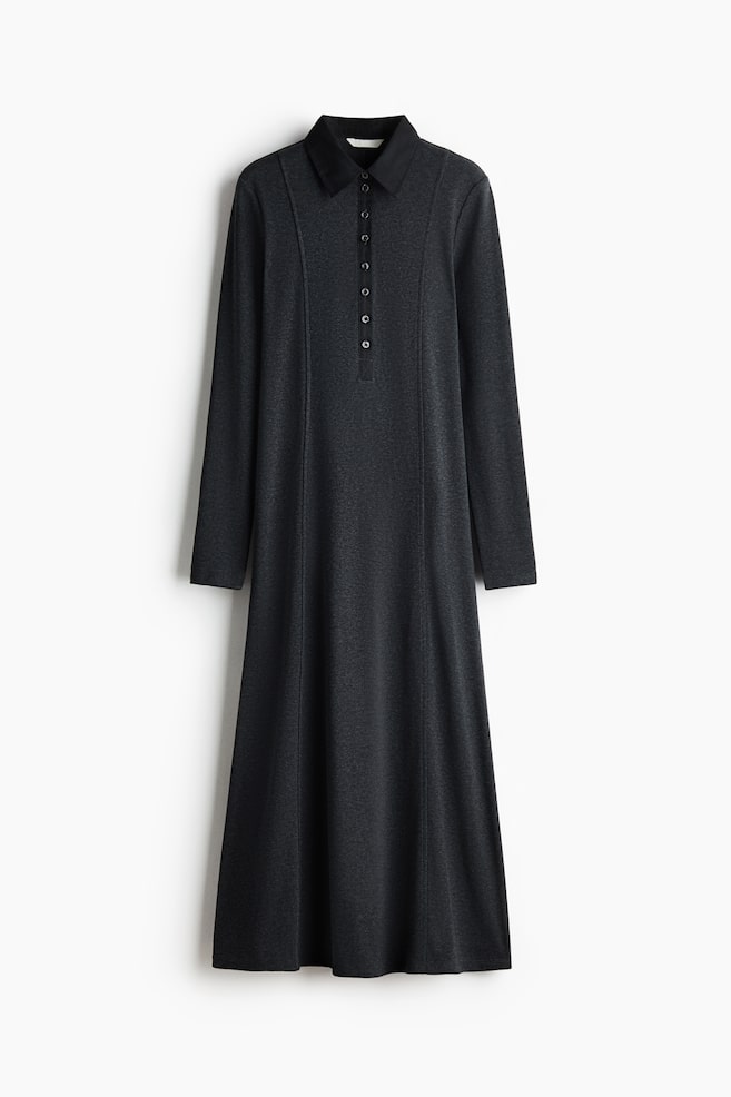 Fine Knit Polo Dress - Dark grey marl - 1