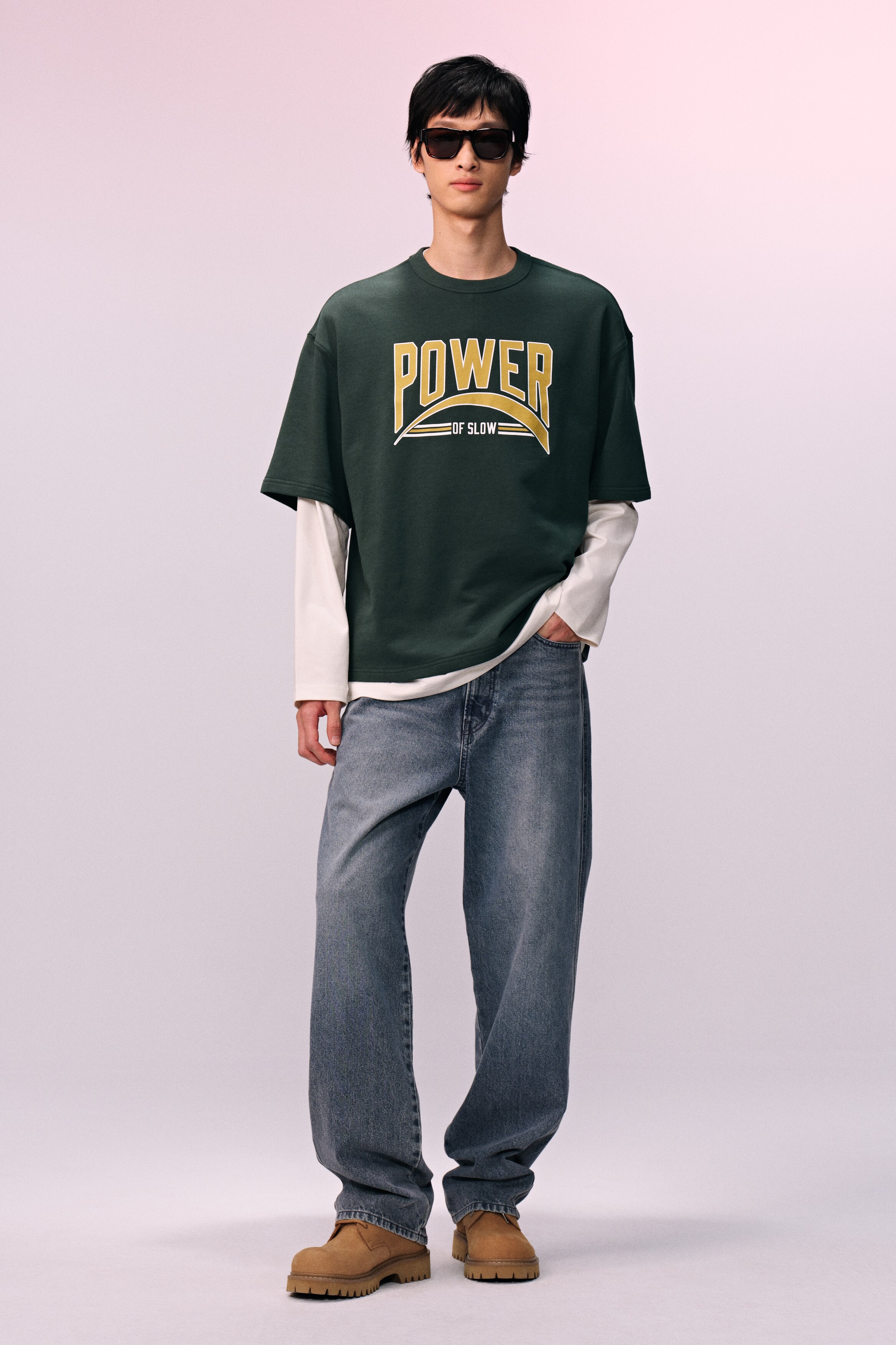 H & M - ルーズフィット プリントTシャツ - グリーン