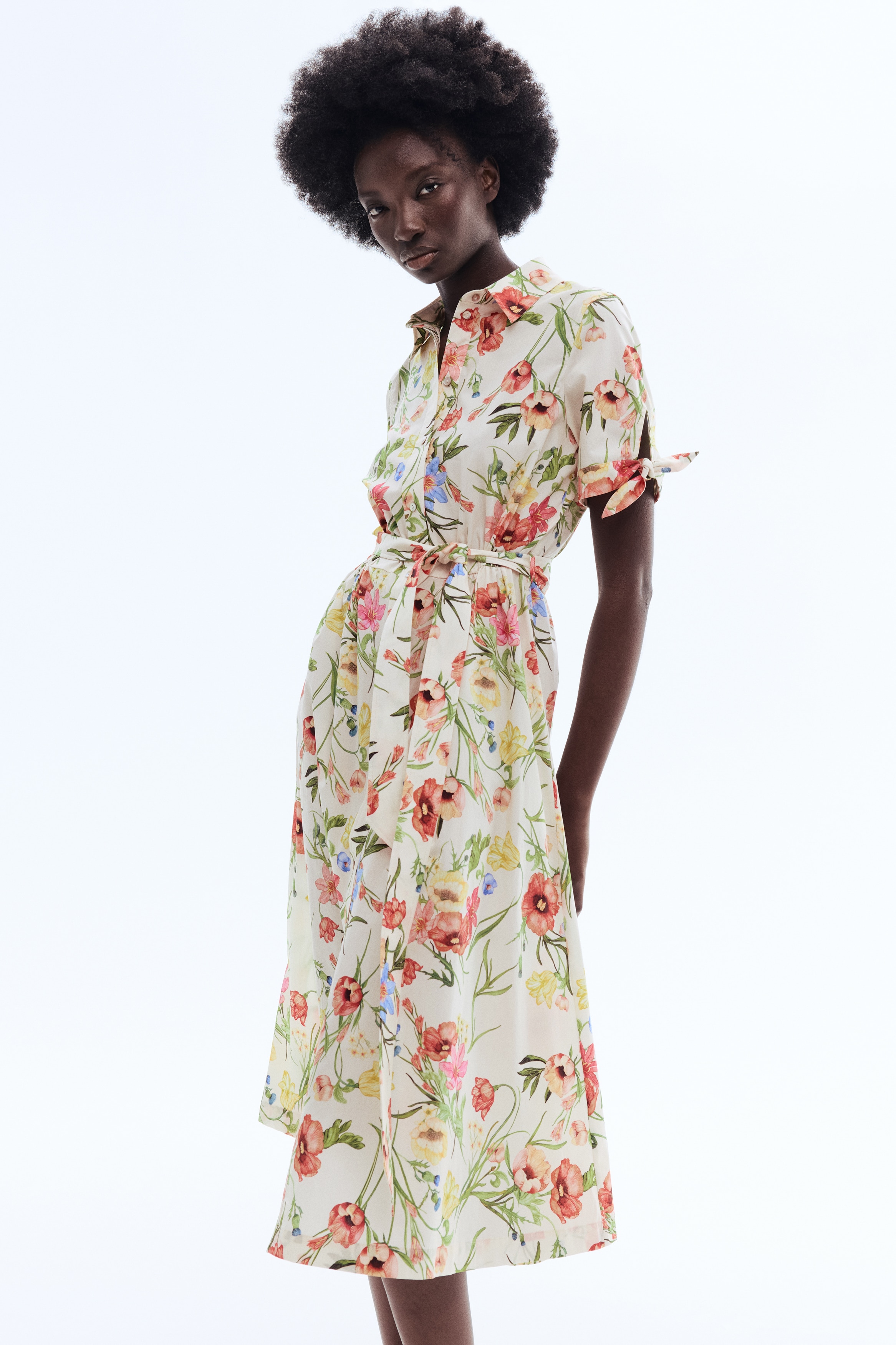 Robe chemise à manches courtes - Crème/fleuri/Beige/imprimé léopard/Bleu marine/rayé