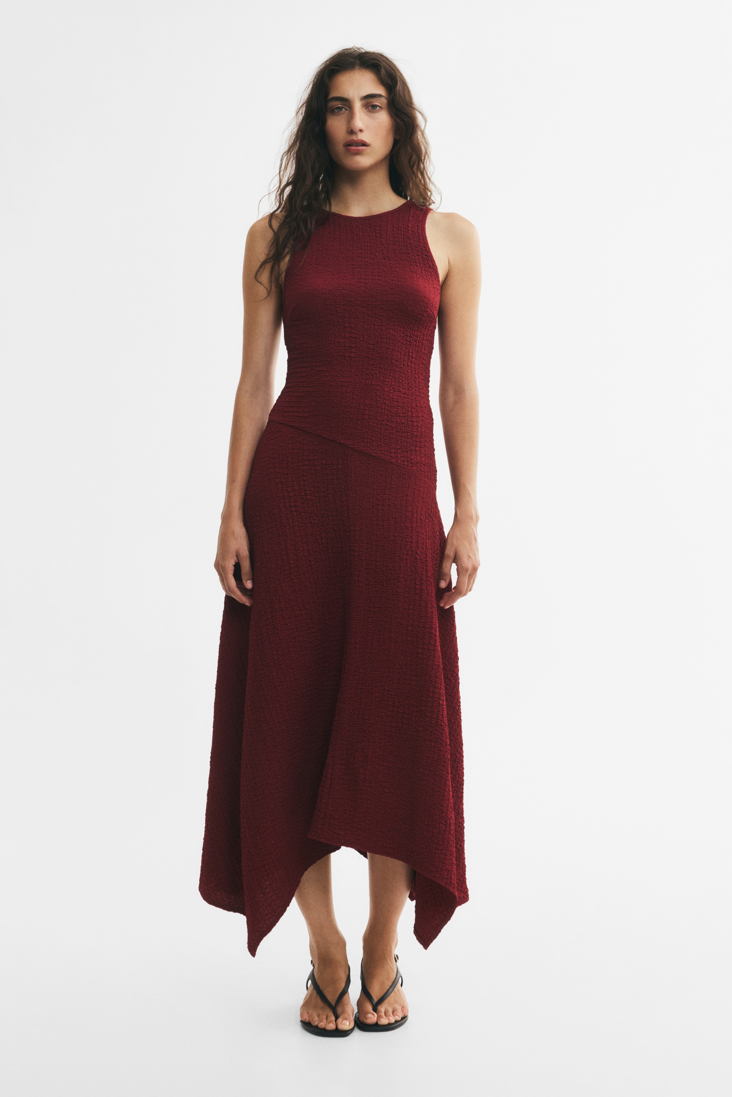 Crinkled handkerchief dress - Dark red