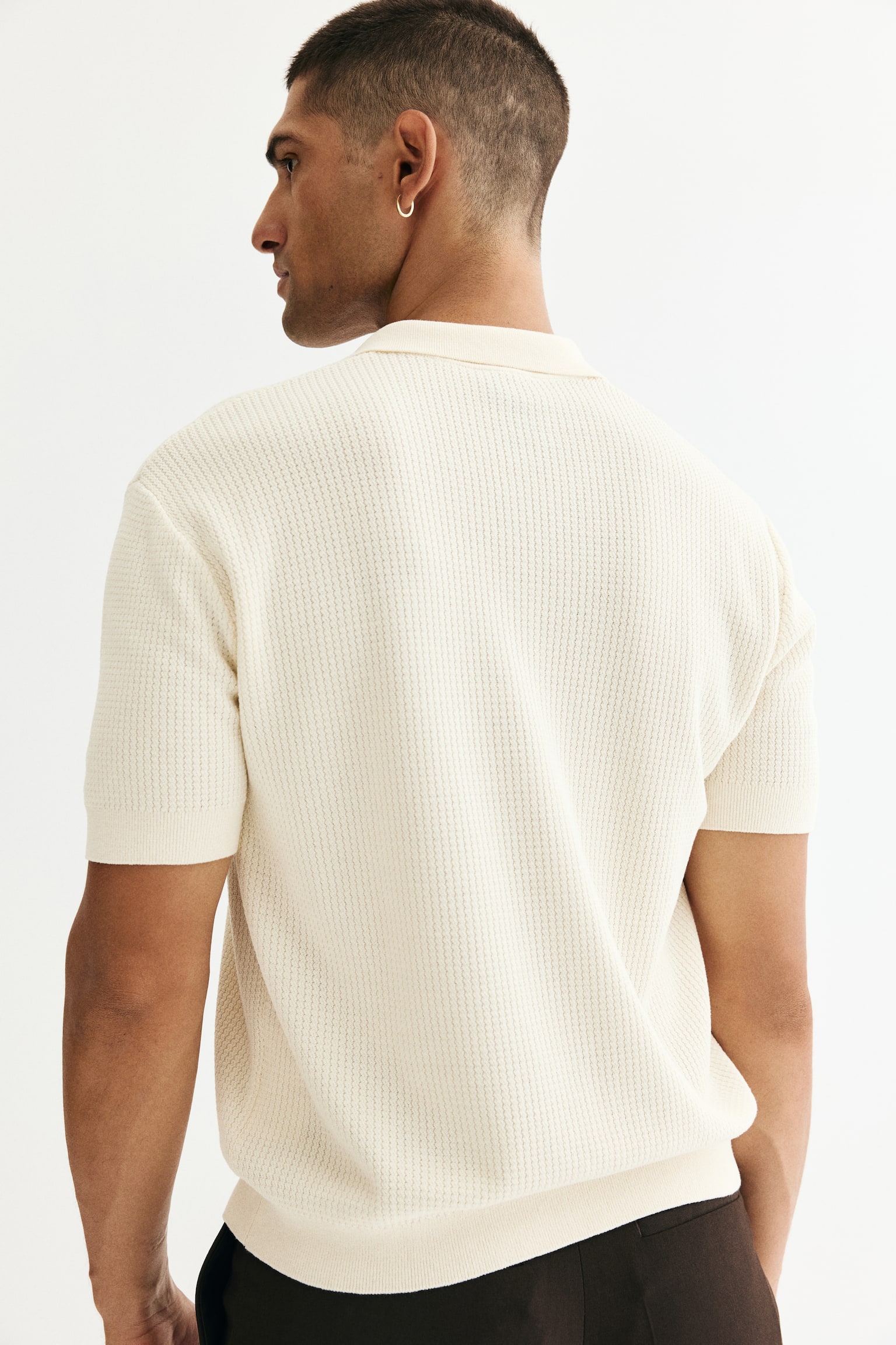 Regular Fit Knitted polo shirt - 奶油色/深米色/深咖啡色 - 3