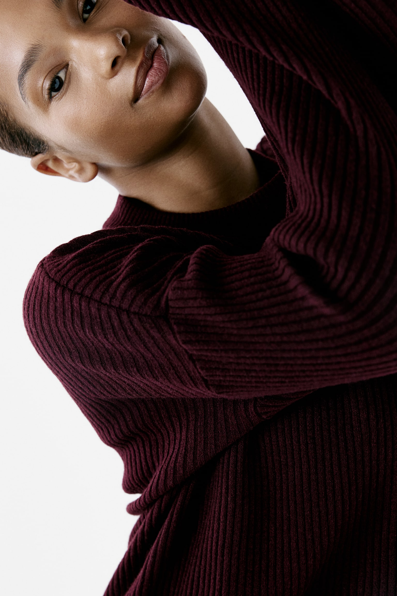 Rib-knit dress - Burgundy/Dark brown - 7