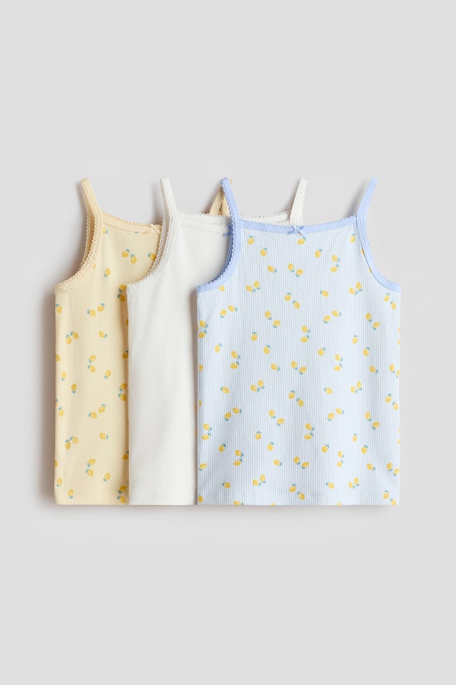 3-pack cotton strappy tops - Light yellow/Lemons/Light pink/Light beige marl/White/Cherries/White/Berries/Light pink/Patterned - 1
