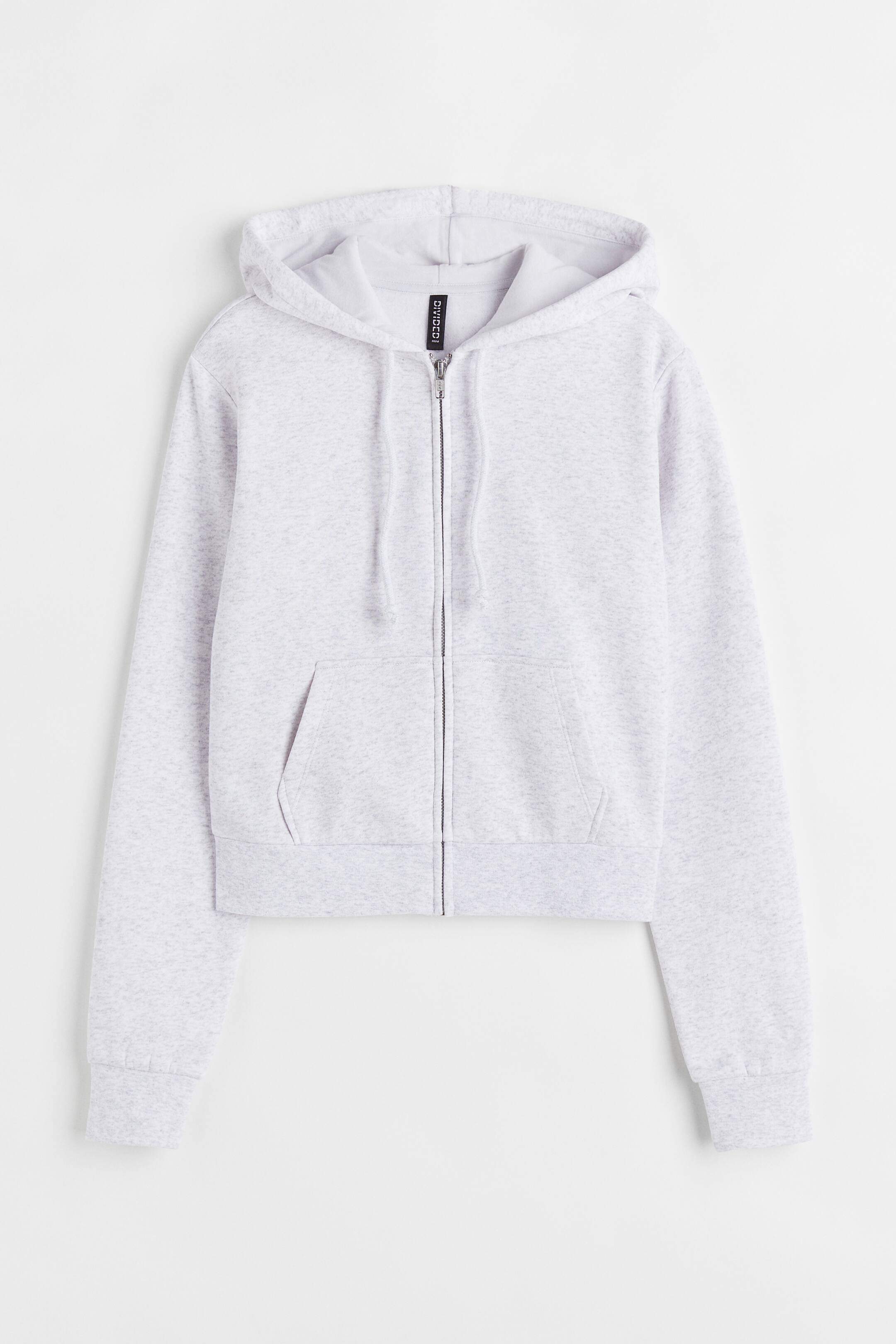 Vezi imaginea mai mare: Hanorac cropped cu fermoar - Gri-deschis melanj - FEMEI | H&M RO 1