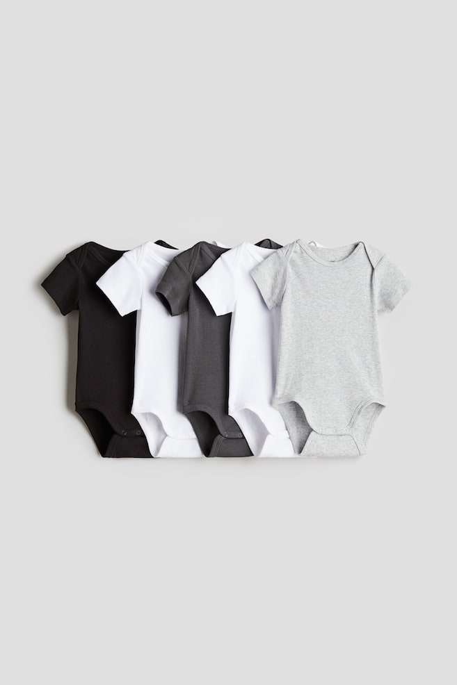 5-pack Cotton Bodysuits - Dark gray/light gray melange/Light pink/light gray melange/Dark beige/light beige/Blue/white/White - 1