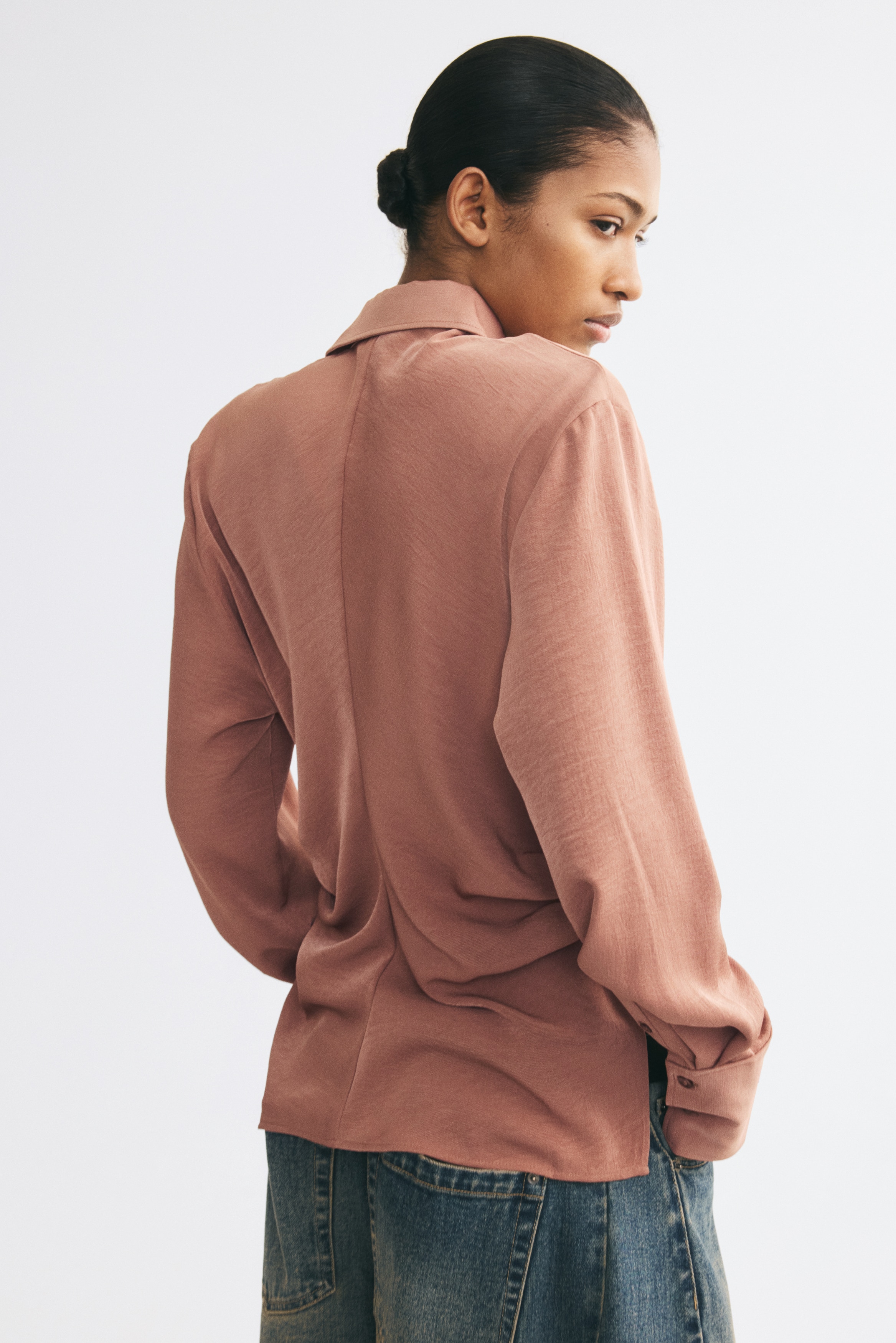 Draped shirt - Dark dusty pink/Cream/Dark purple/Dark turquoise