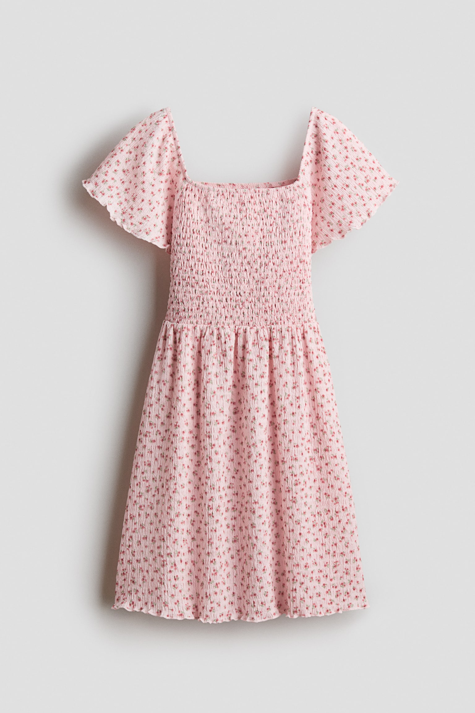 Smocked-bodice dress - Light pink/Floral/White/Blue floral - 1