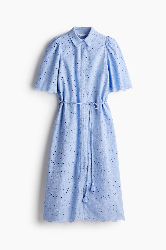 Blusenkleid mit Broderie Anglaise - Hellblau/Schwarz - 1