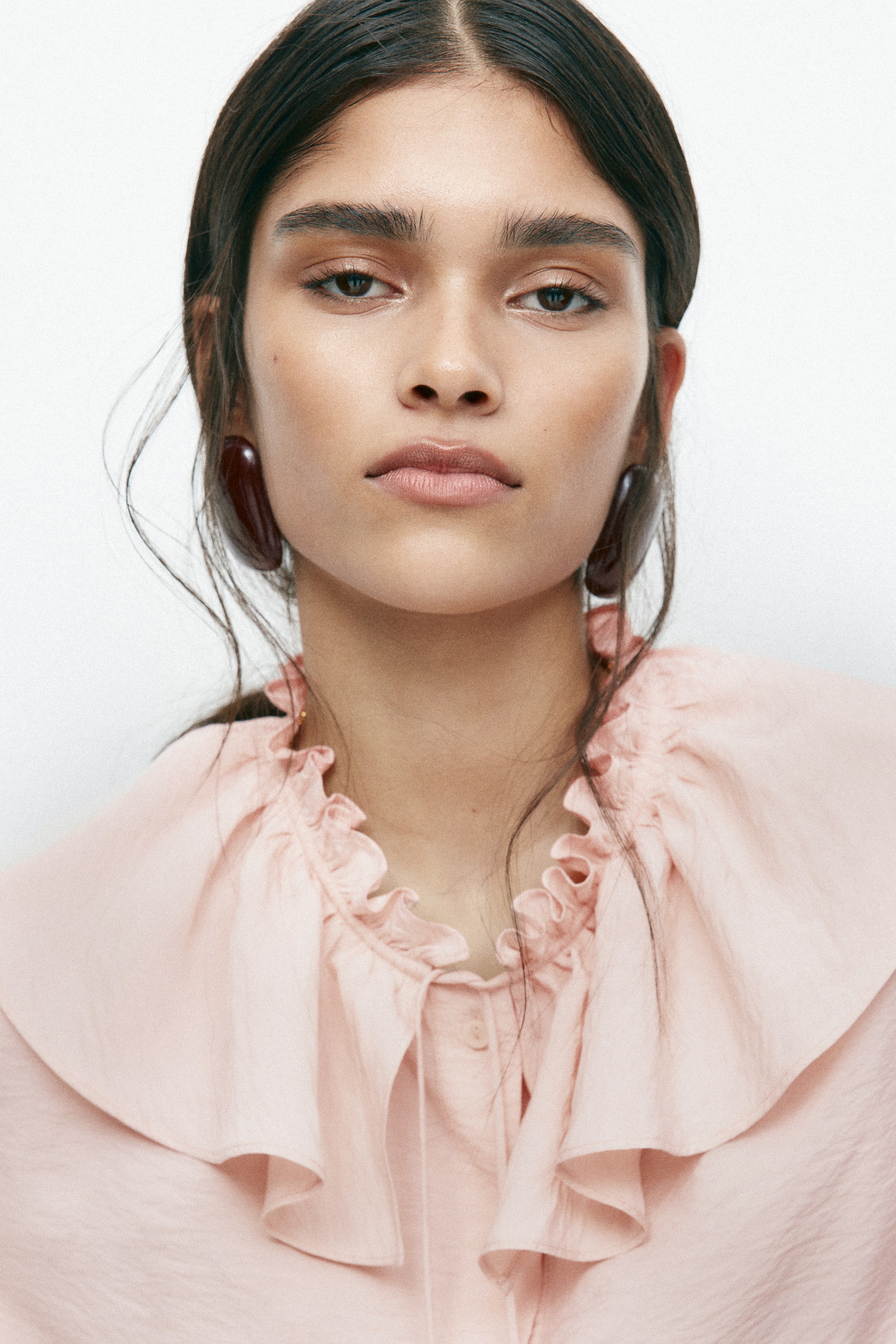 Camicetta con volant - Rosa cipria/Beige chiaro/pois