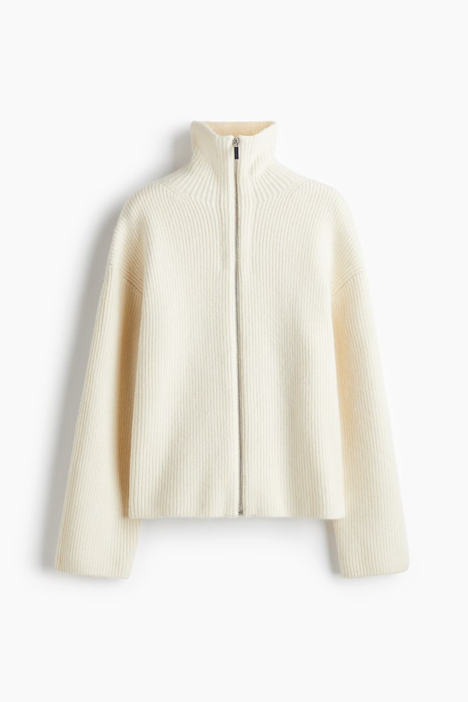 Cardigan con cerniera - Crema/Marrone - 1