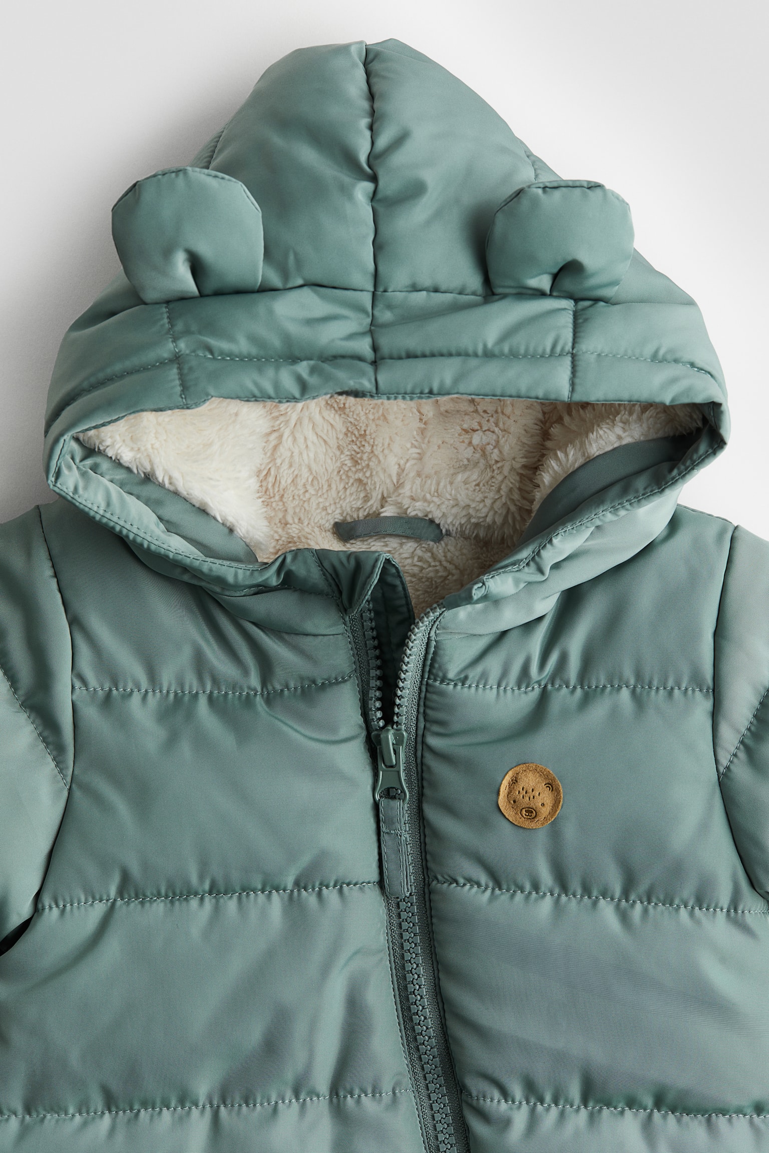 Pile-lined snowsuit - Dusty green/Light greige/Navy blue - 3