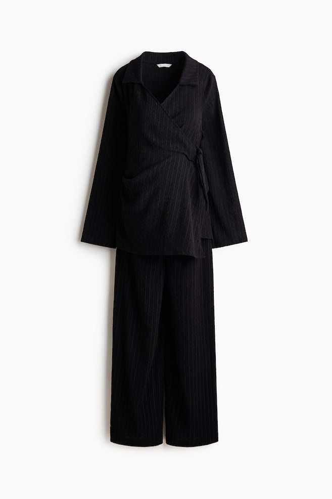 MAMA 2-Piece Textured Jersey Set - Black/Dark brown - 1
