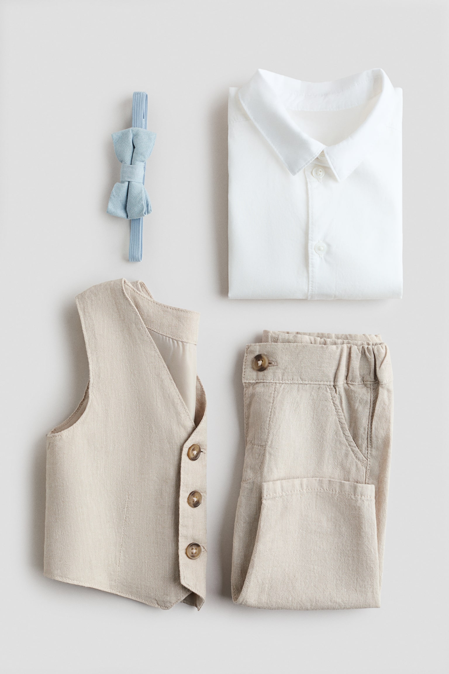 סט 4 חלקים חגיגי מתערובת פשתן - בז' בהיר/לבן - 3