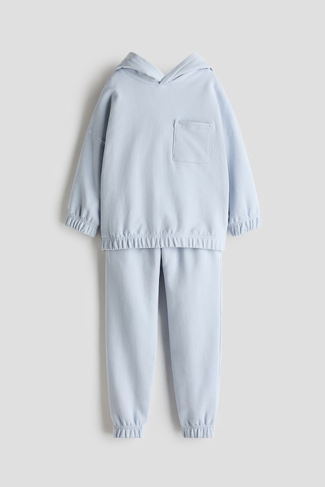 Ensemble 2 pièces en molleton de coton - Bleu ancien clair/Beige clair - 1