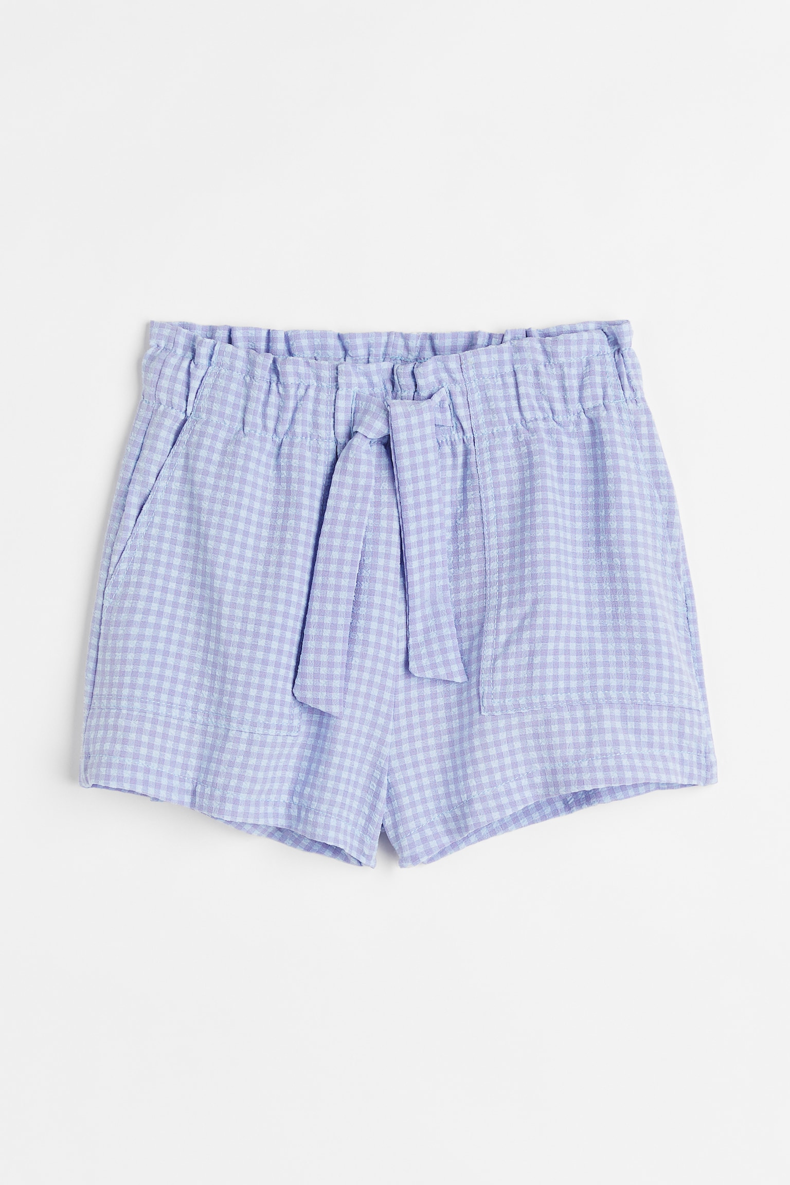 High-waisted shorts - Light blue/Checked