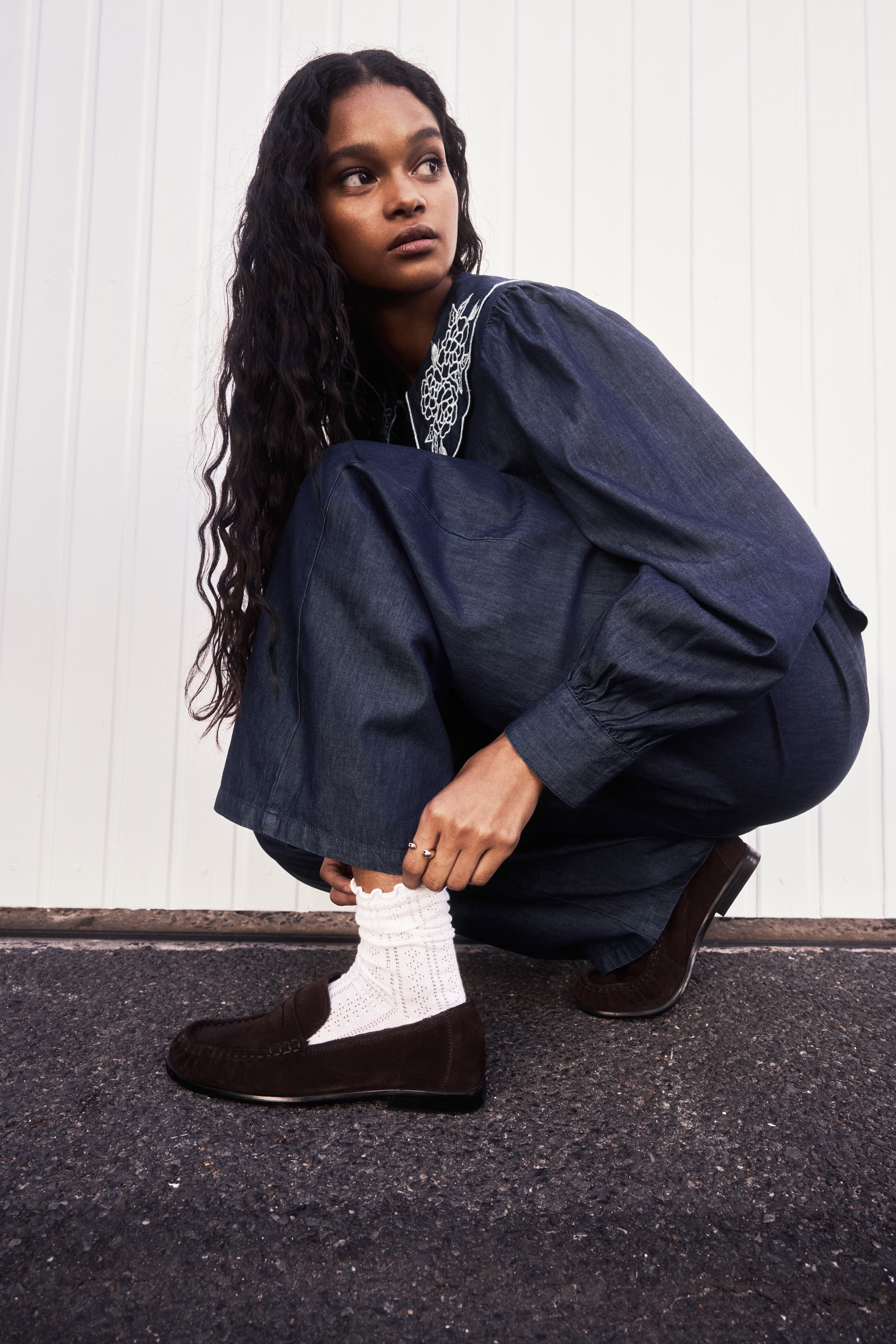 Denim drawstring trousers