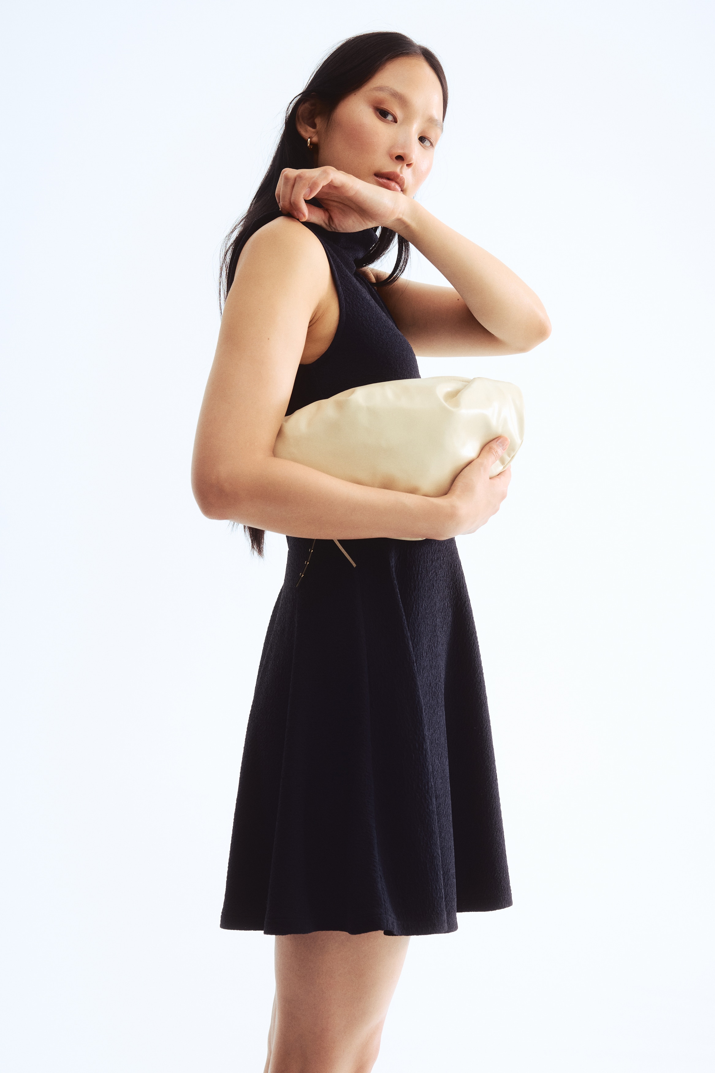 高領洋裝 - 海軍藍/奶油色