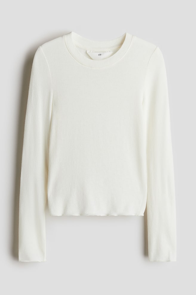Long-sleeved cashmere-blend top - White - 1