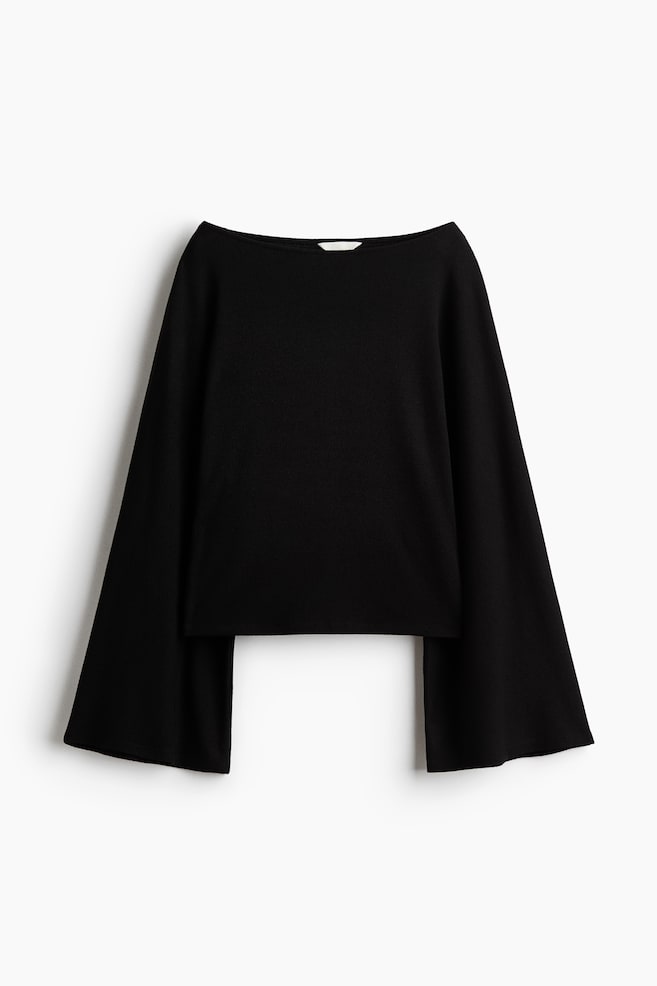 Textured Boat-Neck Top - Black/Dark purple - 1