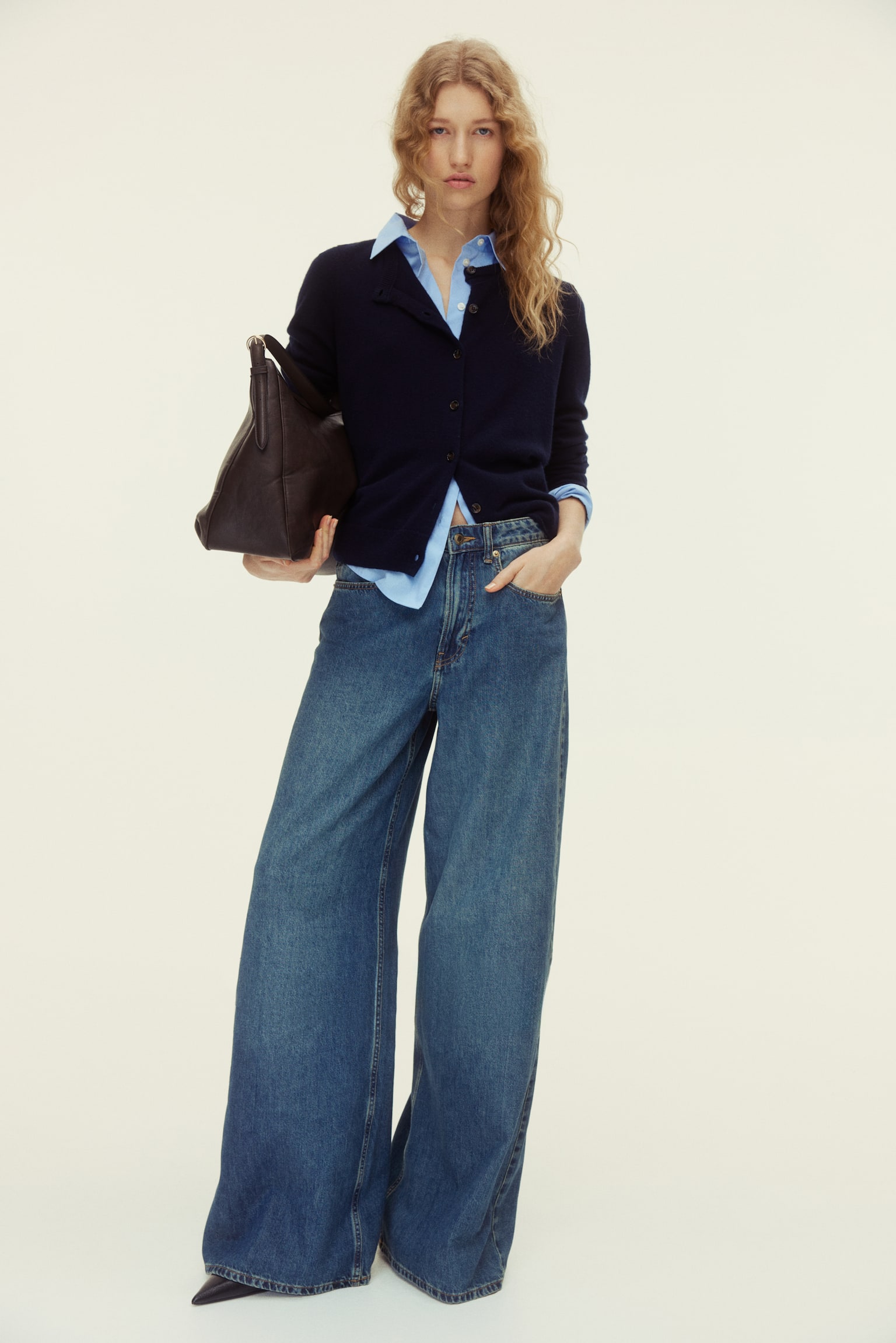 Wide High Waist Jeans - Denim blue/Dark denim blue/Denim blue - 5