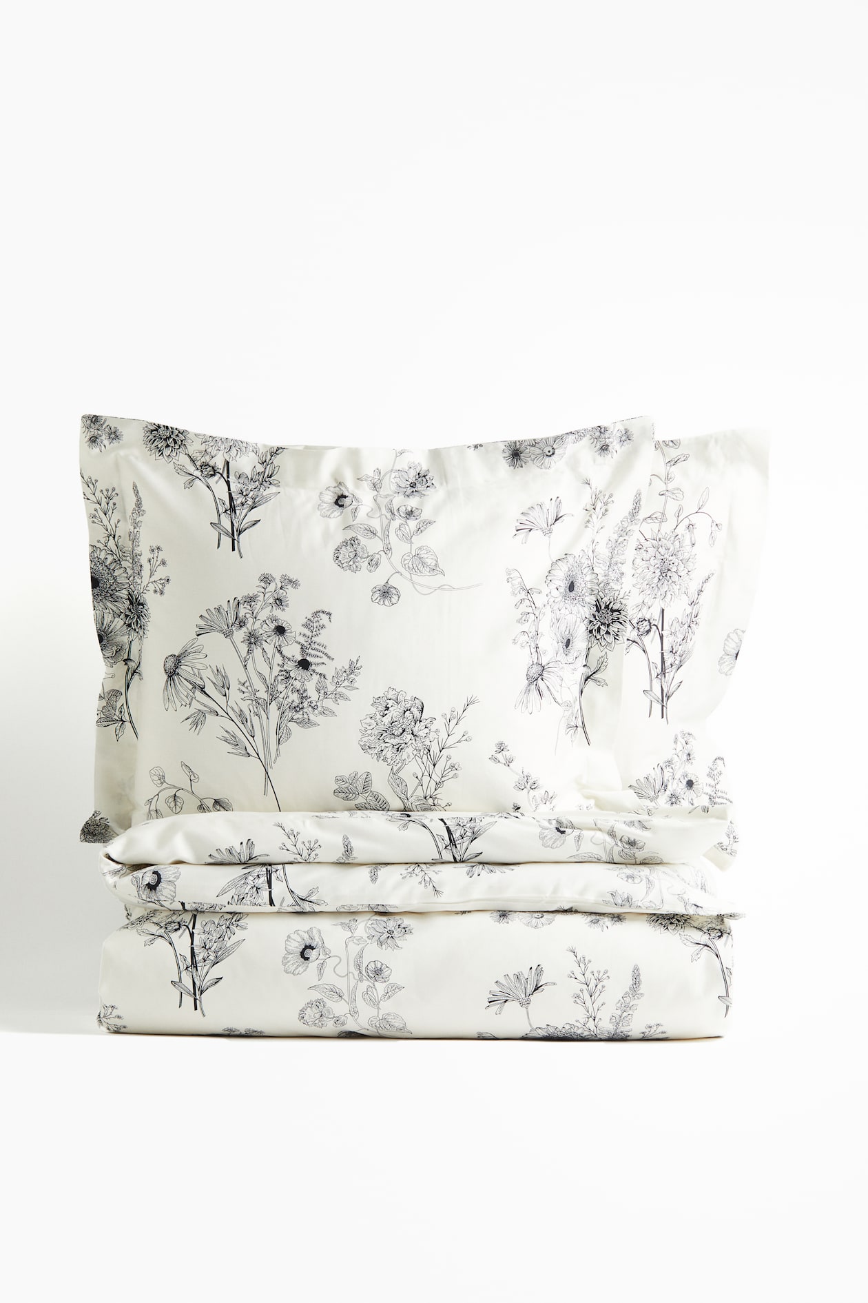 Parure de couette lit double en satinette de coton - Crème/fleuri - Home All | H&M FR