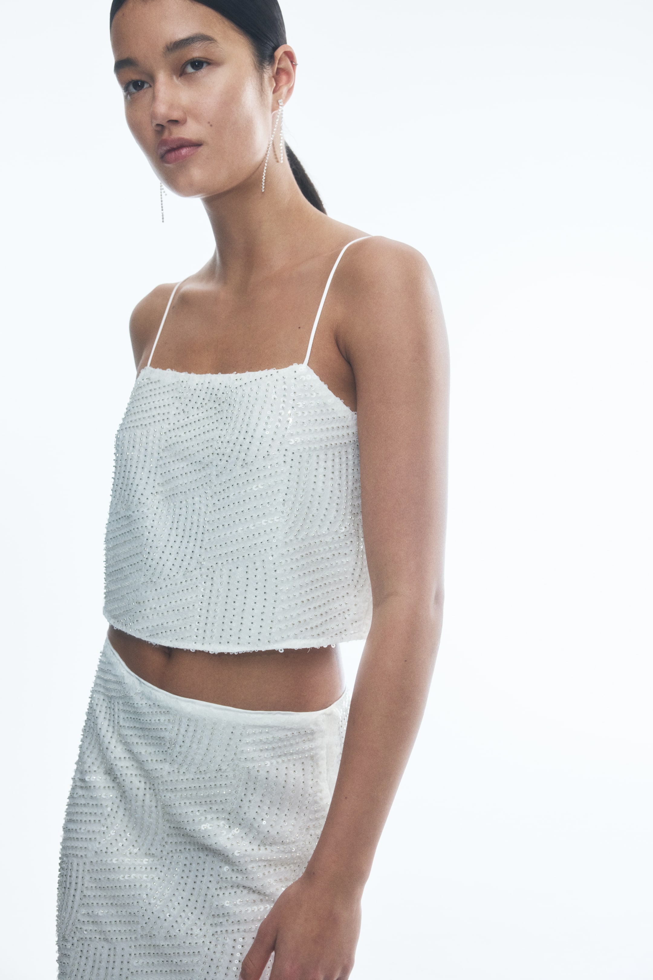 View larger image: Decorative Detail Cropped Top - White - Ladies | H&M AU 3