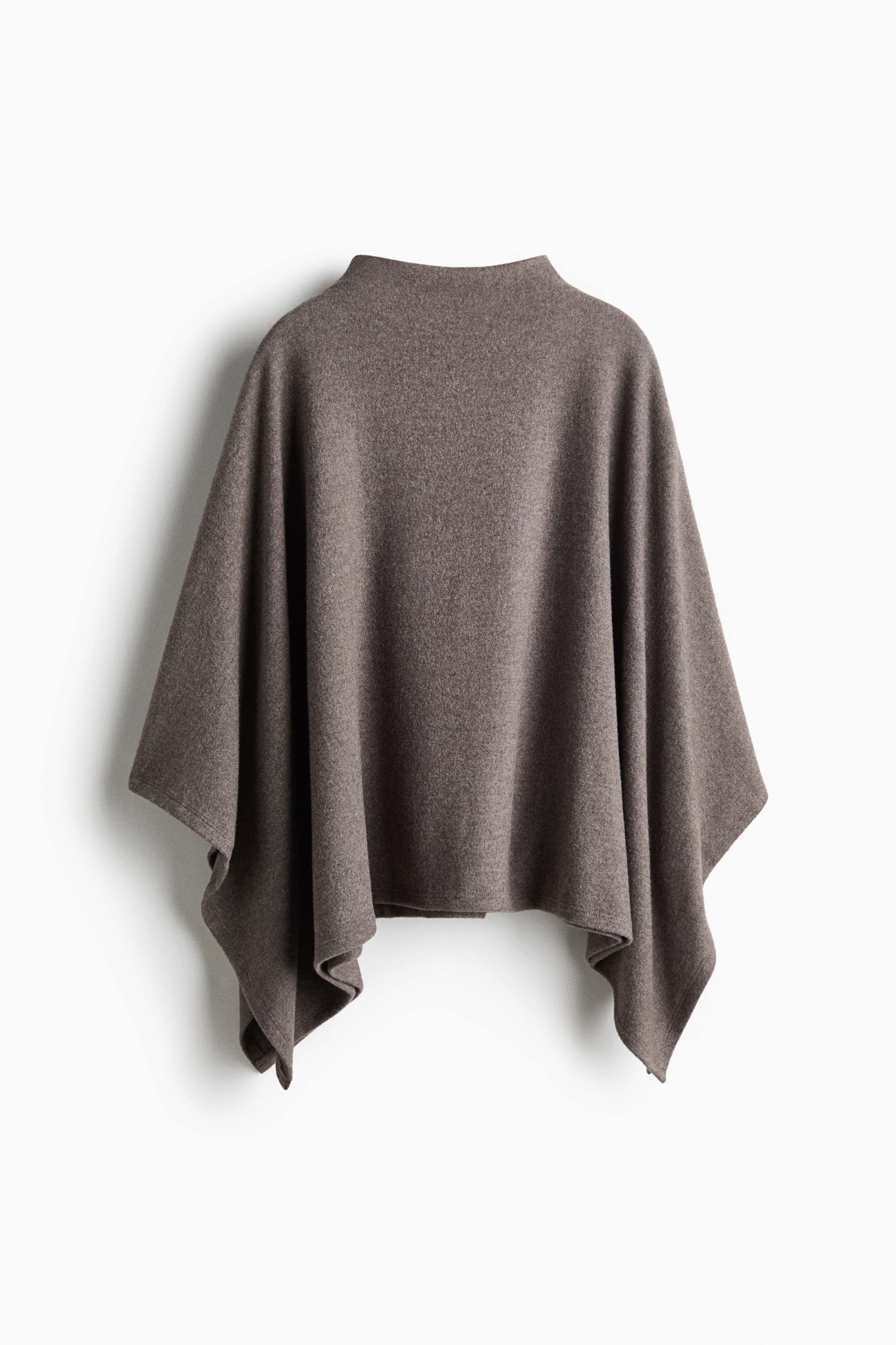 Knit Mock Turtleneck Cape - Taupe/Dark plum purple