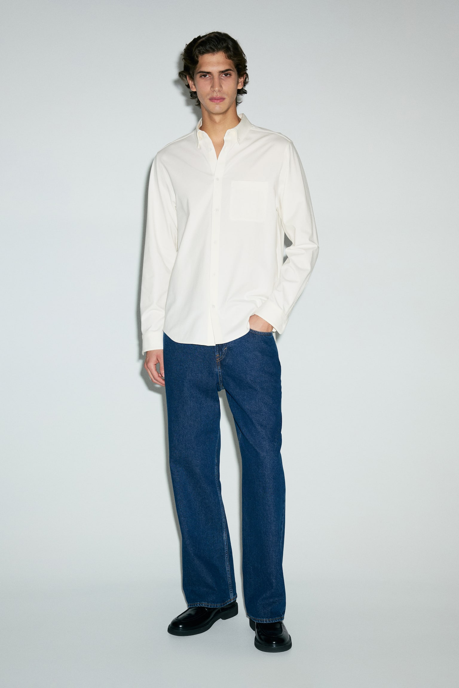 Four-way Stretch Regular Fit Shirt - White/Light blue/Beige - 7
