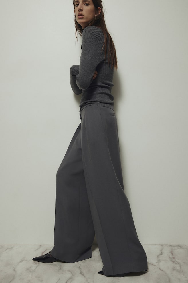 Wide wool-blend trousers - Grey/Black - 1