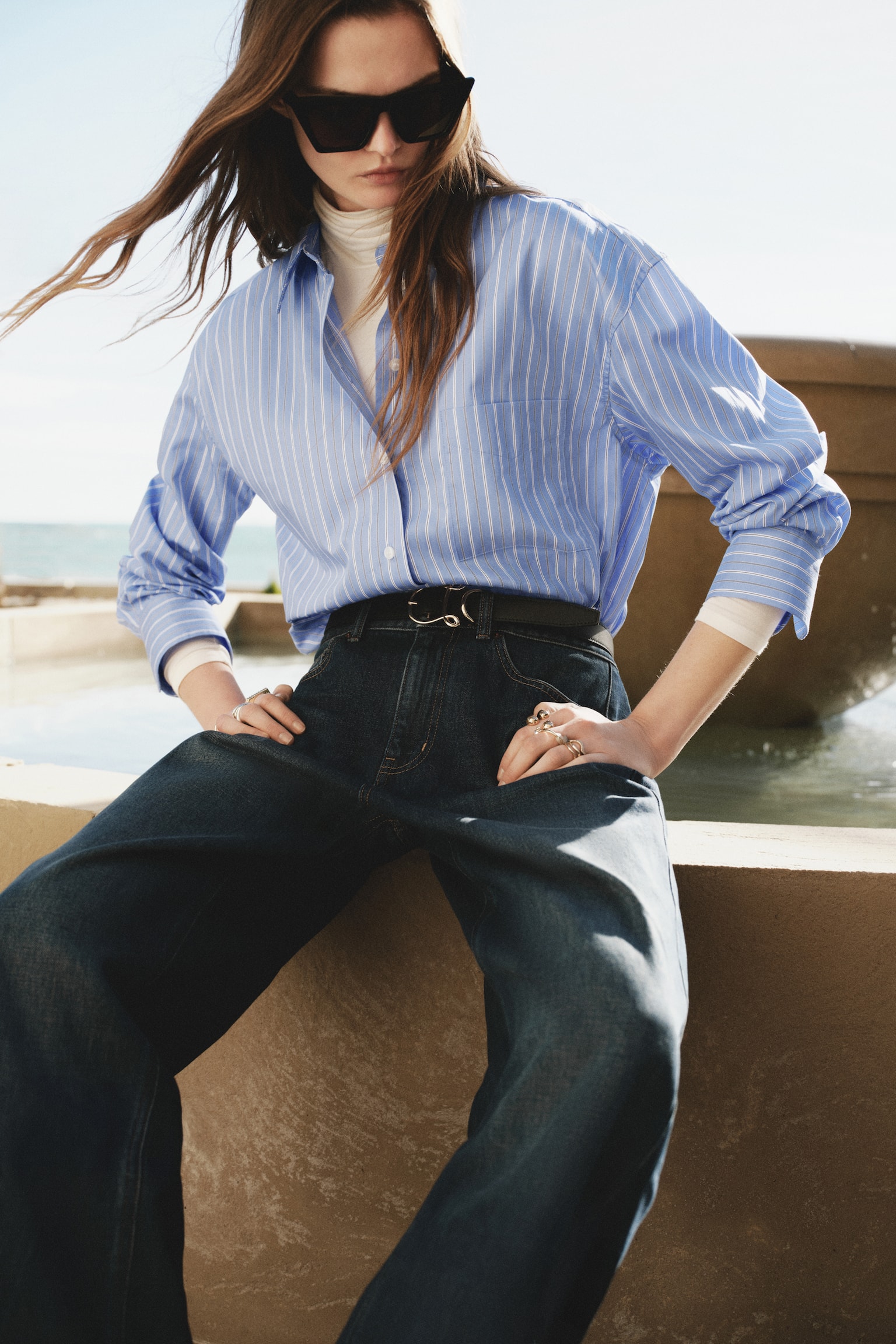 Oversized poplin shirt - Blue/Striped - 2