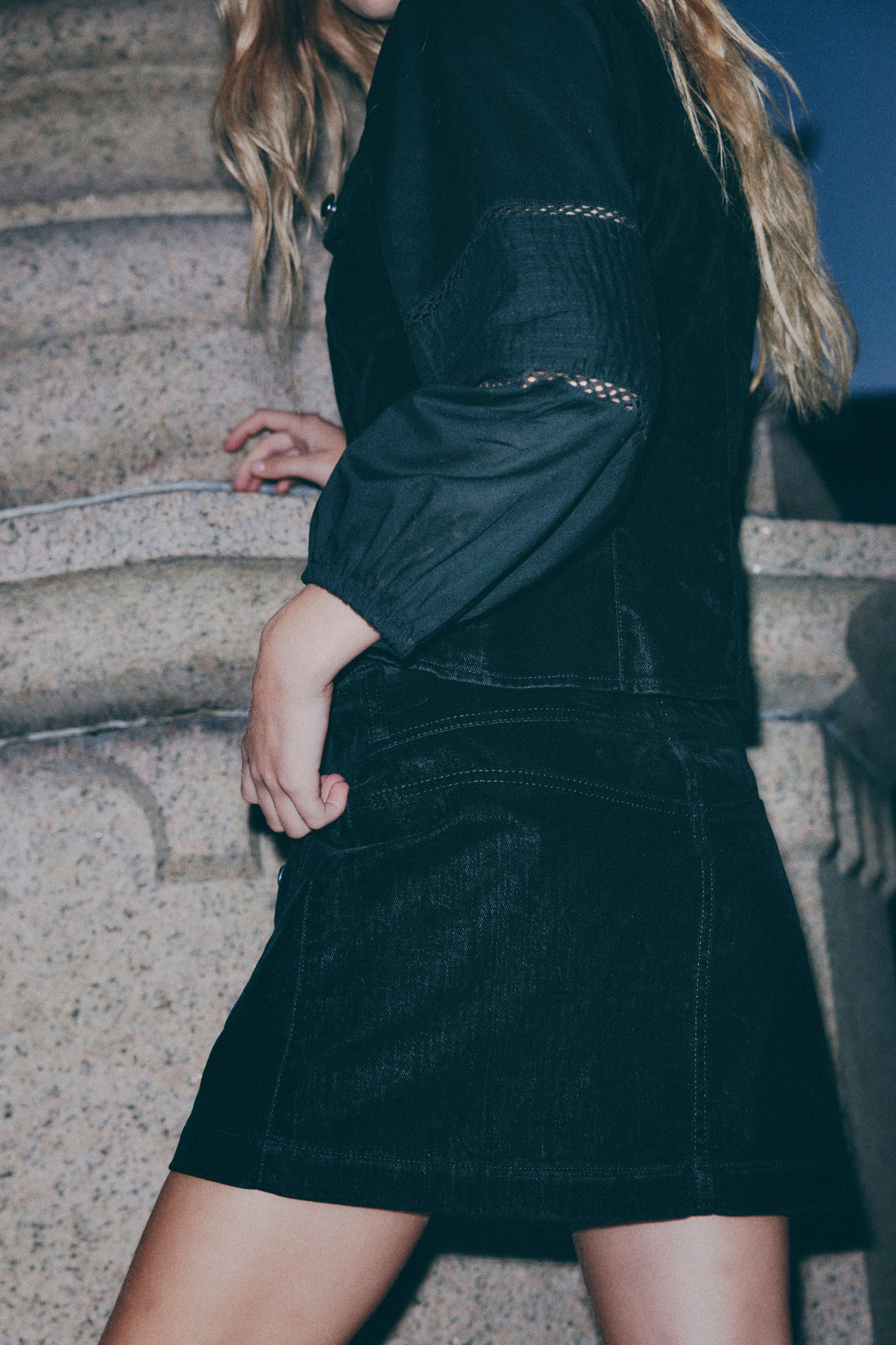 Rhinestone-button mini skirt