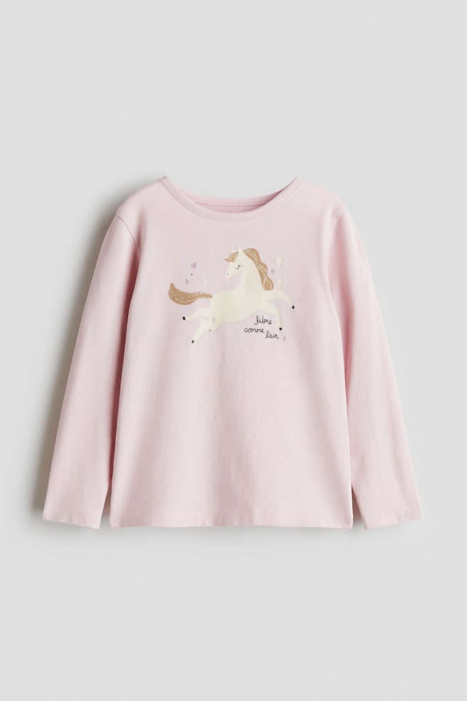 Maglia in jersey con stampa - Rosa chiaro/cavallo/Rosa chiaro/unicorno/Beige chiaro/fiori - 1