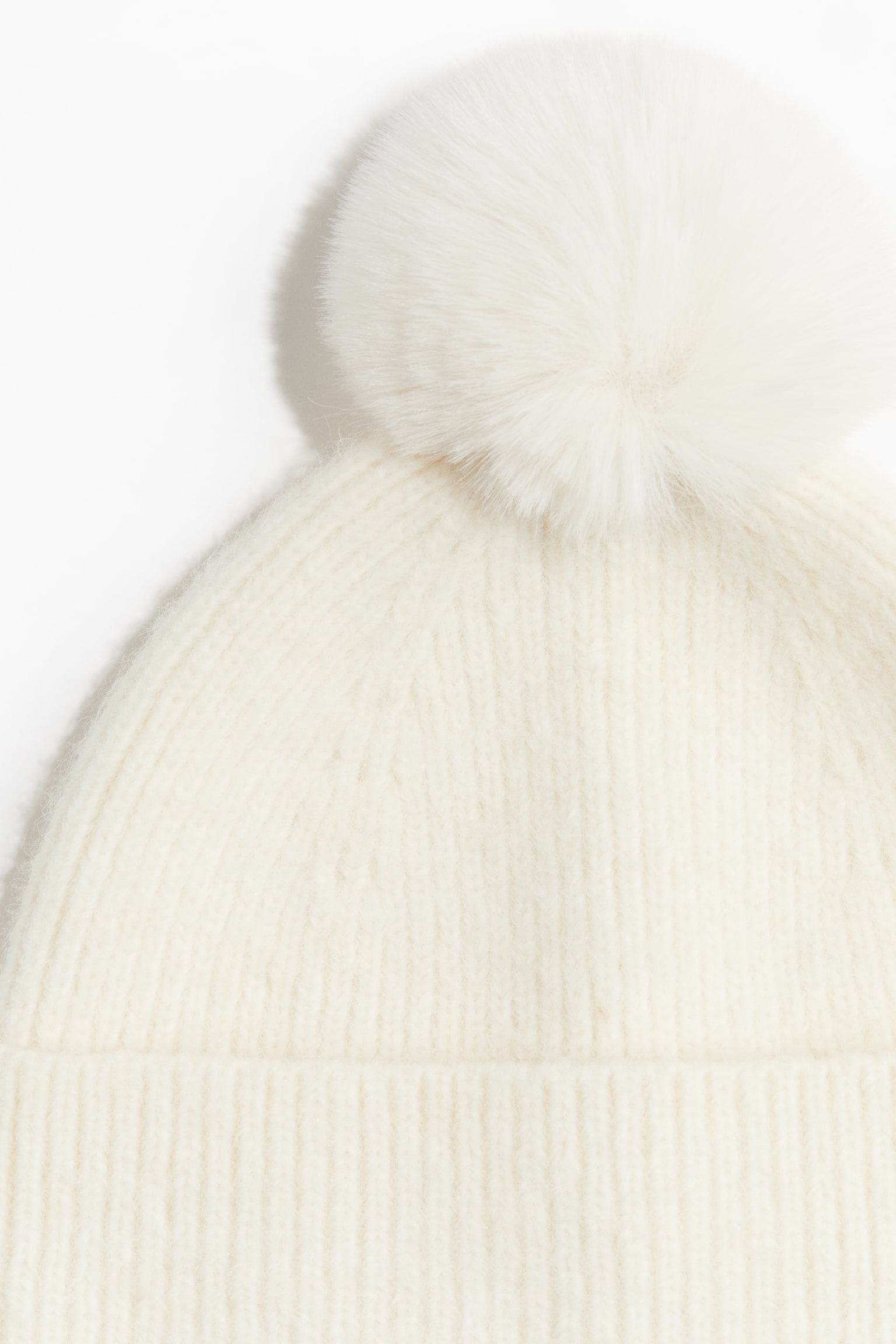 Rib-knit pompom hat - Cream/Light greige marl - 2