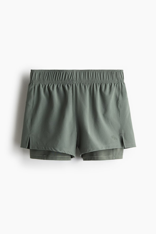 Double-layered running shorts with DryMove™ - Dark sage green/Black/Grey - 1