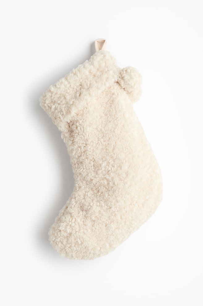 Chaussette de Noël en tissu peluche - Beige - 1