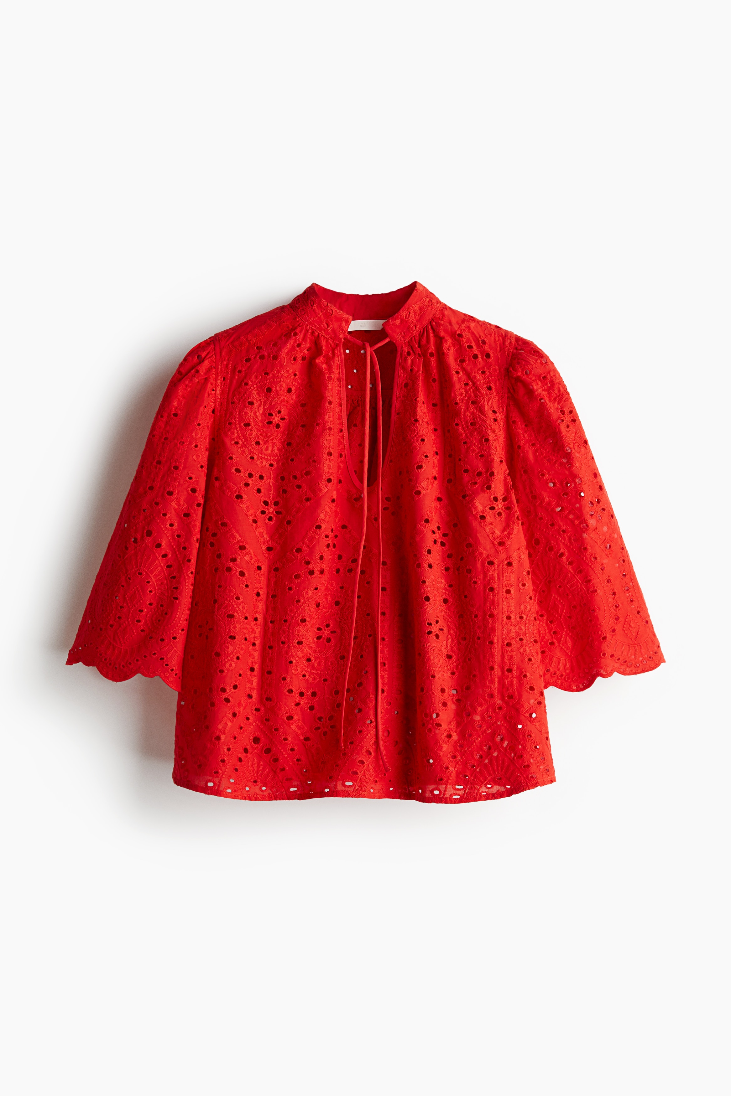 Blouse met broderie anglaise - Rood/Blauw/Wit