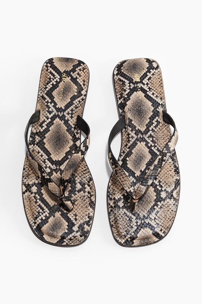 Leather flip-flops - Beige/Faux snake/Black/Red - 1