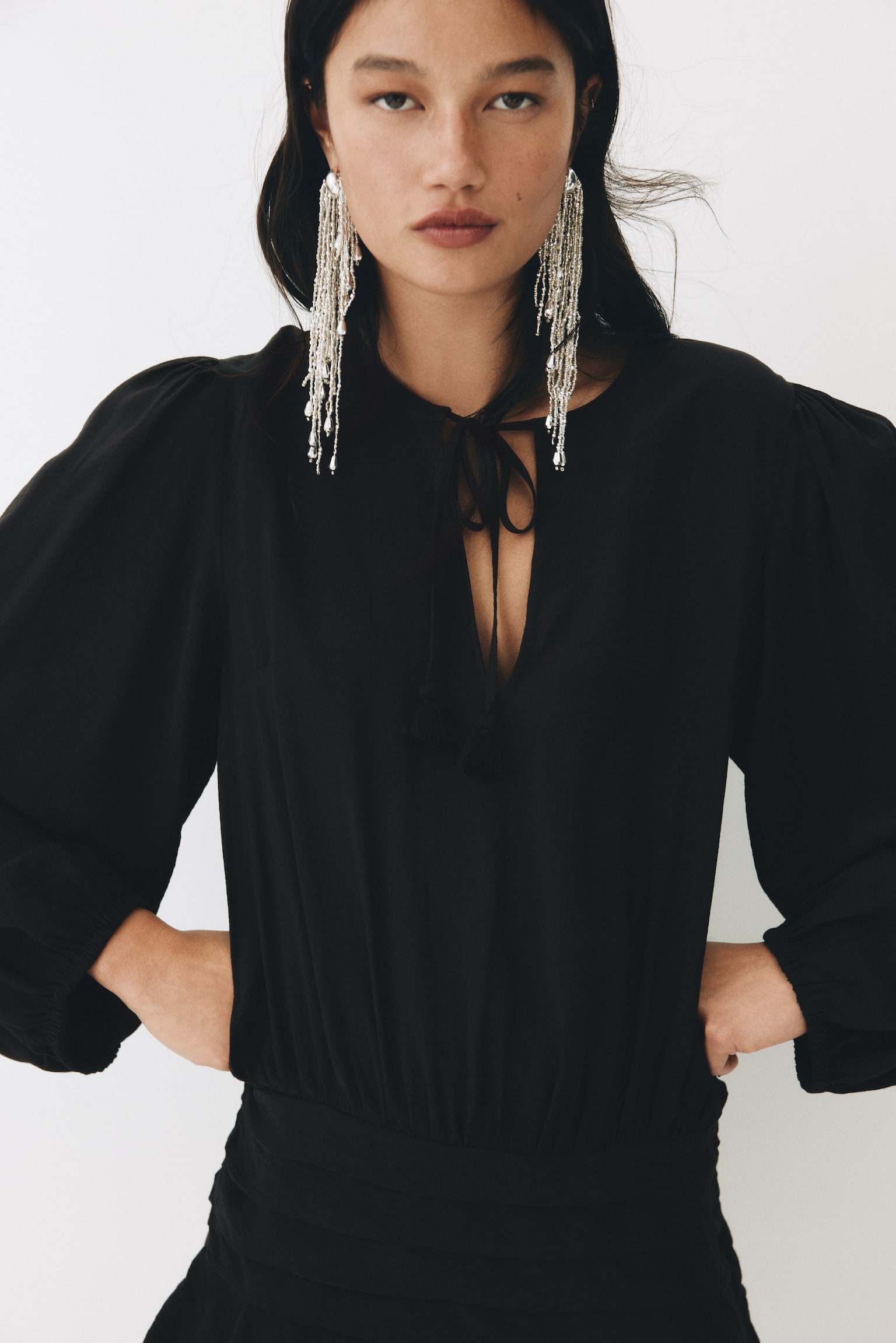 Tiered-skirt dress - Dark grey/White - 5