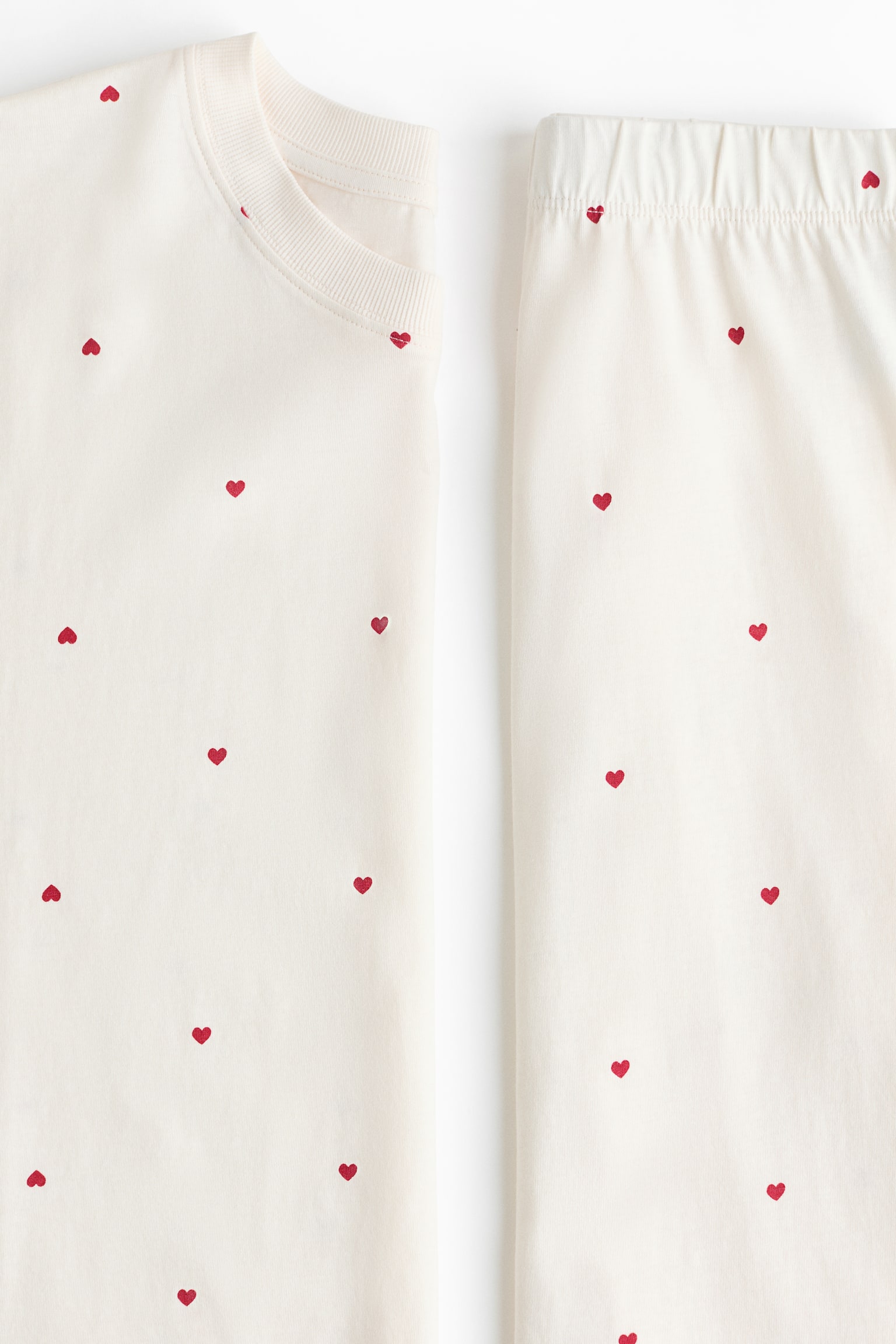 Pamuklu Pijama Takımı - Krem/Kalpler/Krem/Çiçekli - 4