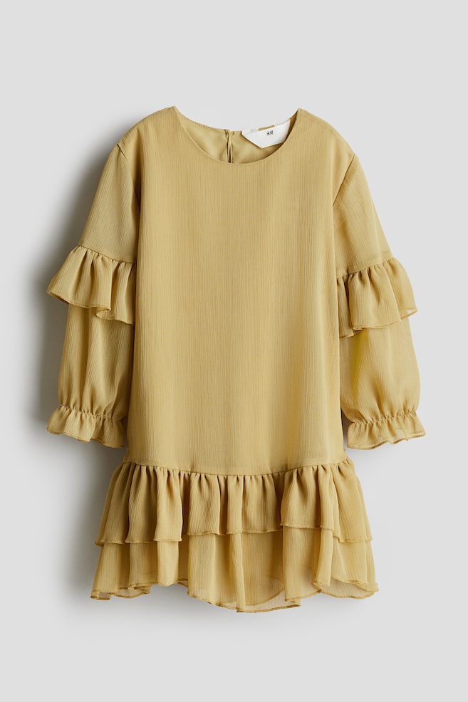 Flounced chiffon dress - Dusty yellow - 1