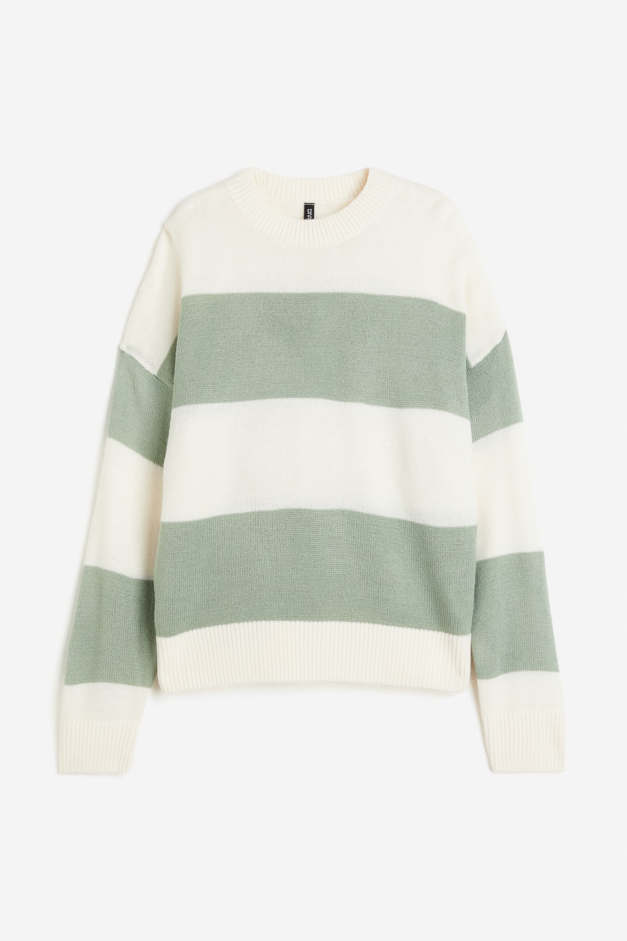 Jacquard-knit Sweater - Round Neck - Long sleeve - Cream/striped ...