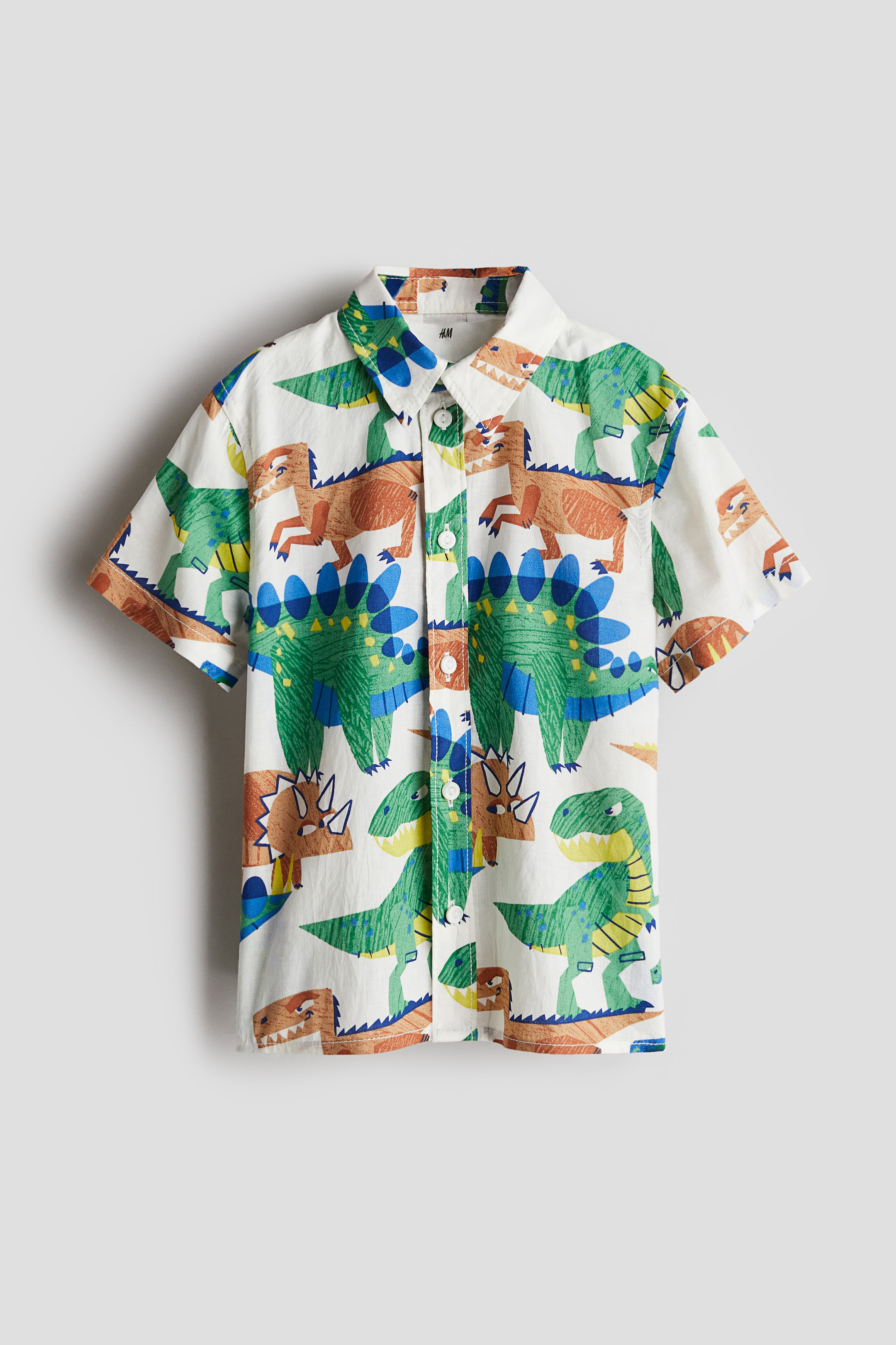 View larger image: Short-sleeved Cotton Shirt - White/dinosaurs - Kids | H&M US 1