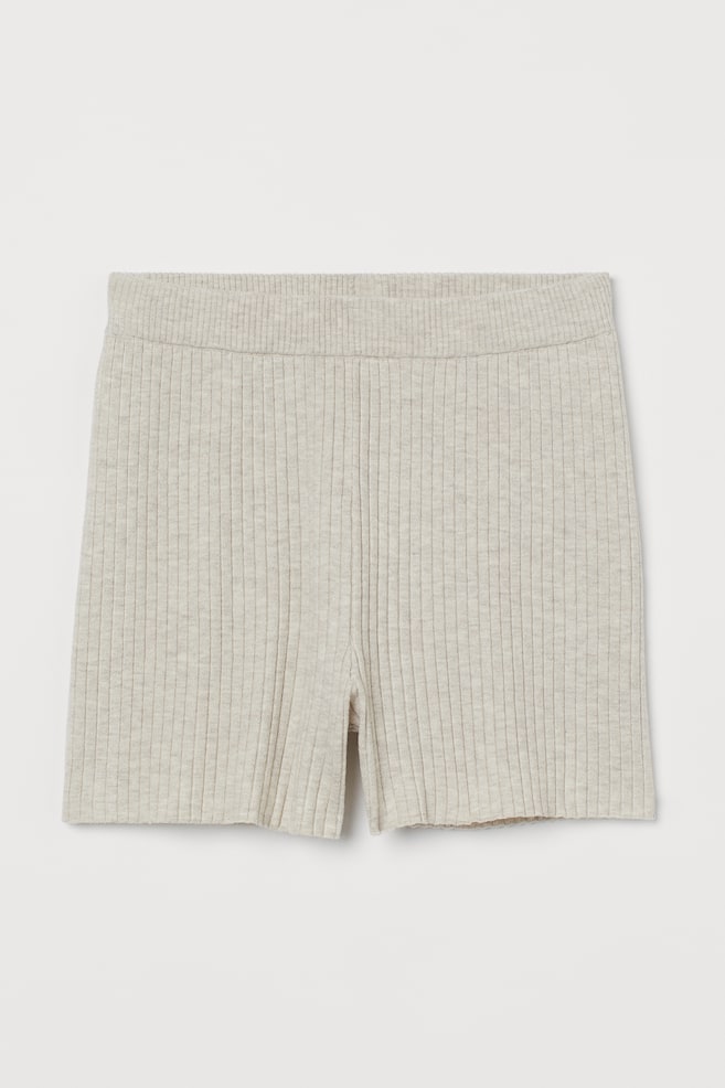 Rib-knit shorts - Light beige marl/Cream - 1