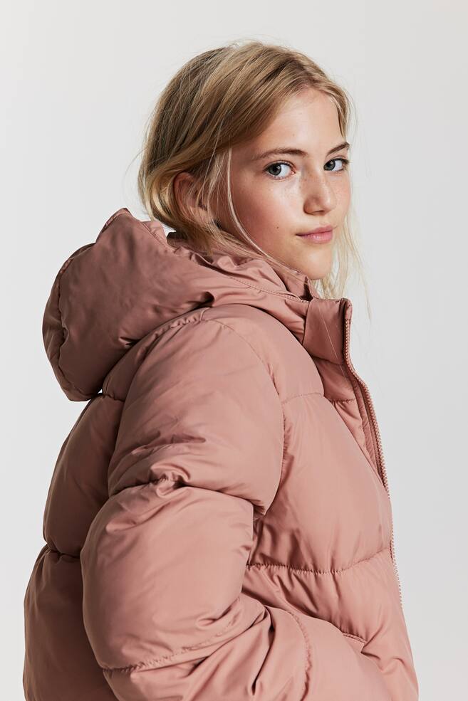 Hooded puffer jacket - Dusty pink/Black/Cream/Bright red - 2