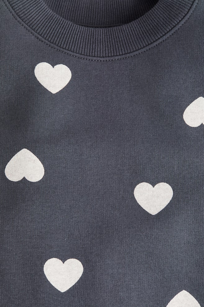 Oversized Brushed-Inside Sweatshirt-Dark gray/hearts - 2
