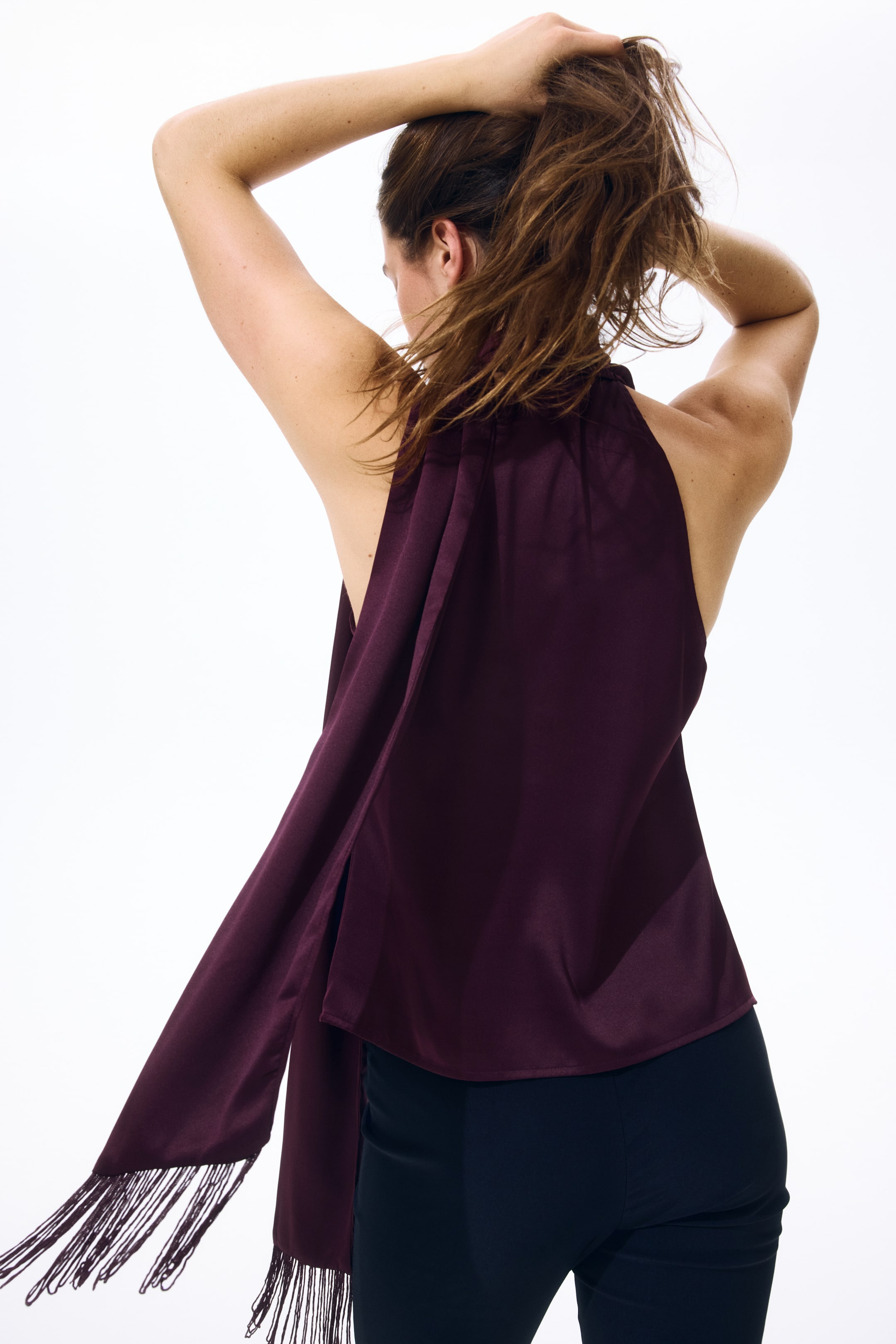 Scarf-Detail Satin Top