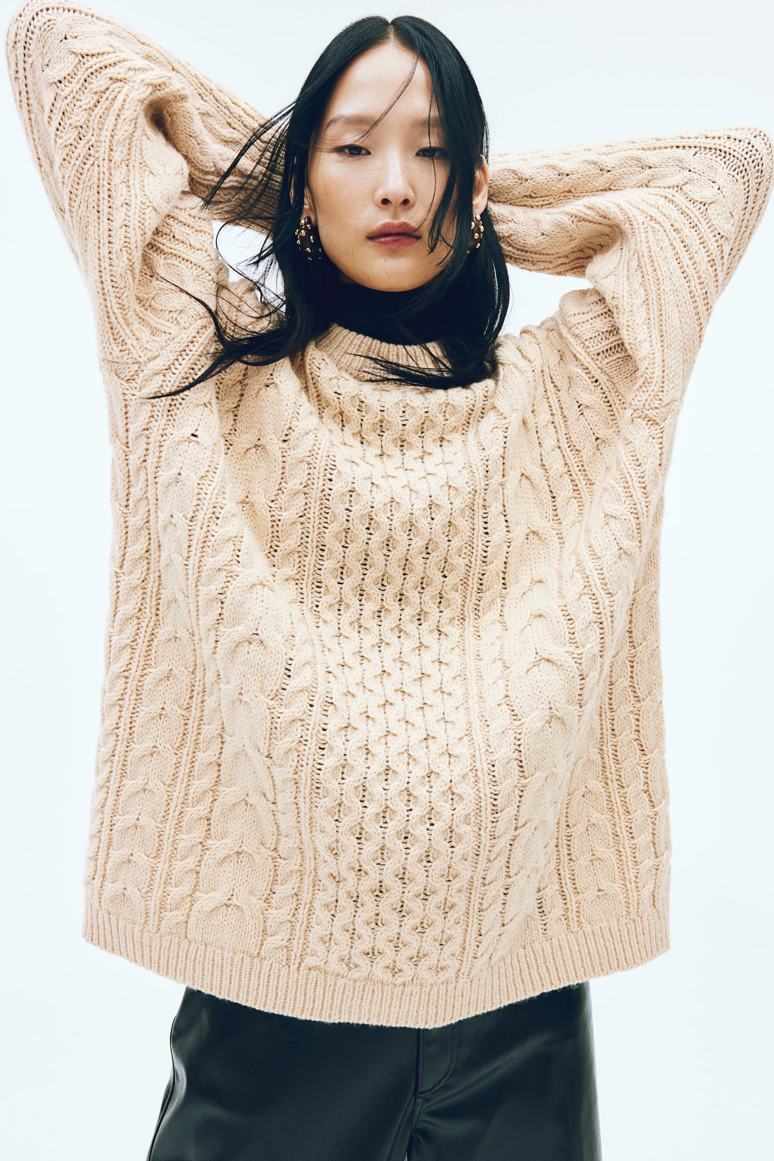 Wool-blend cable-knit jumper - Light beige - 1